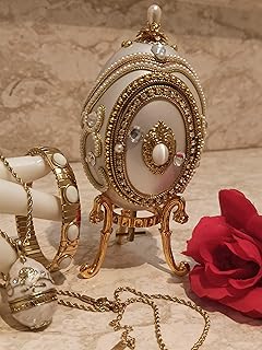LUXURIOUS FAberge style Frame ONLY ONE HANDMADE Faberge egg MUSIC box Mothers Day Russian Easter Egg Ornament austrian crystal HANDSET 24k Gold decor Easter Russian Gifts FAberge White Gift for her