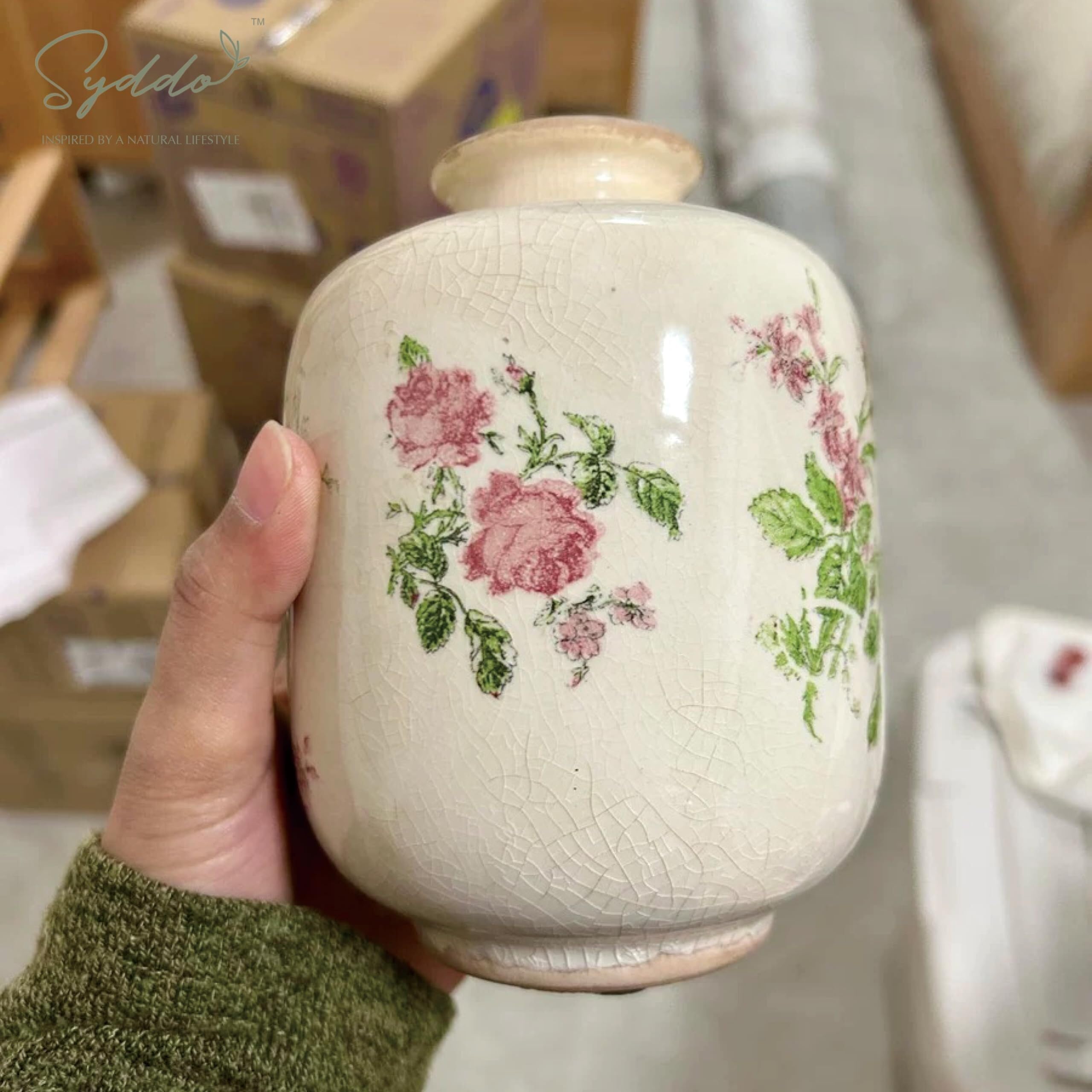 Vasi da fiori Vaso in ceramica bianca, piccolo disegno floreale in porcellana stile country francese dipinto a mano Accessori per il soggiorno