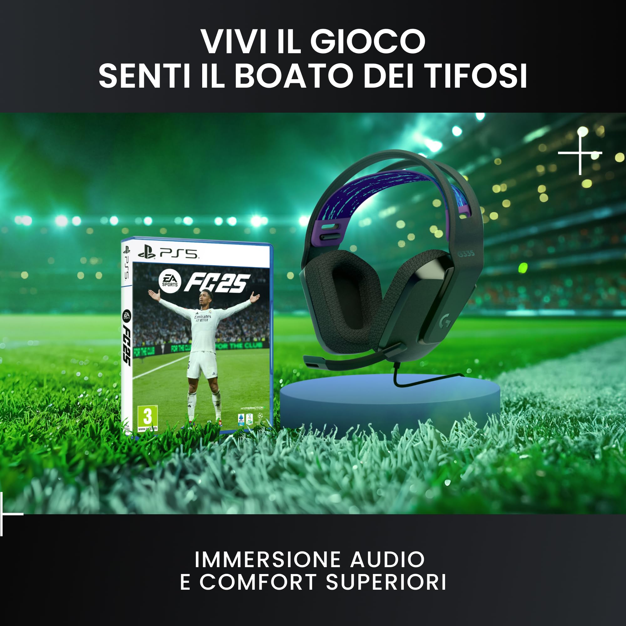 Logitech G335 Cuffie Gaming Cablate, Microfono Flip to Mute, Jack Audio da 3,5 mm, Padiglioni in Memory Foam, Leggera & EA SPORTS FC 25 Standard Edition PS5 | Videogiochi | Italiano - Nero