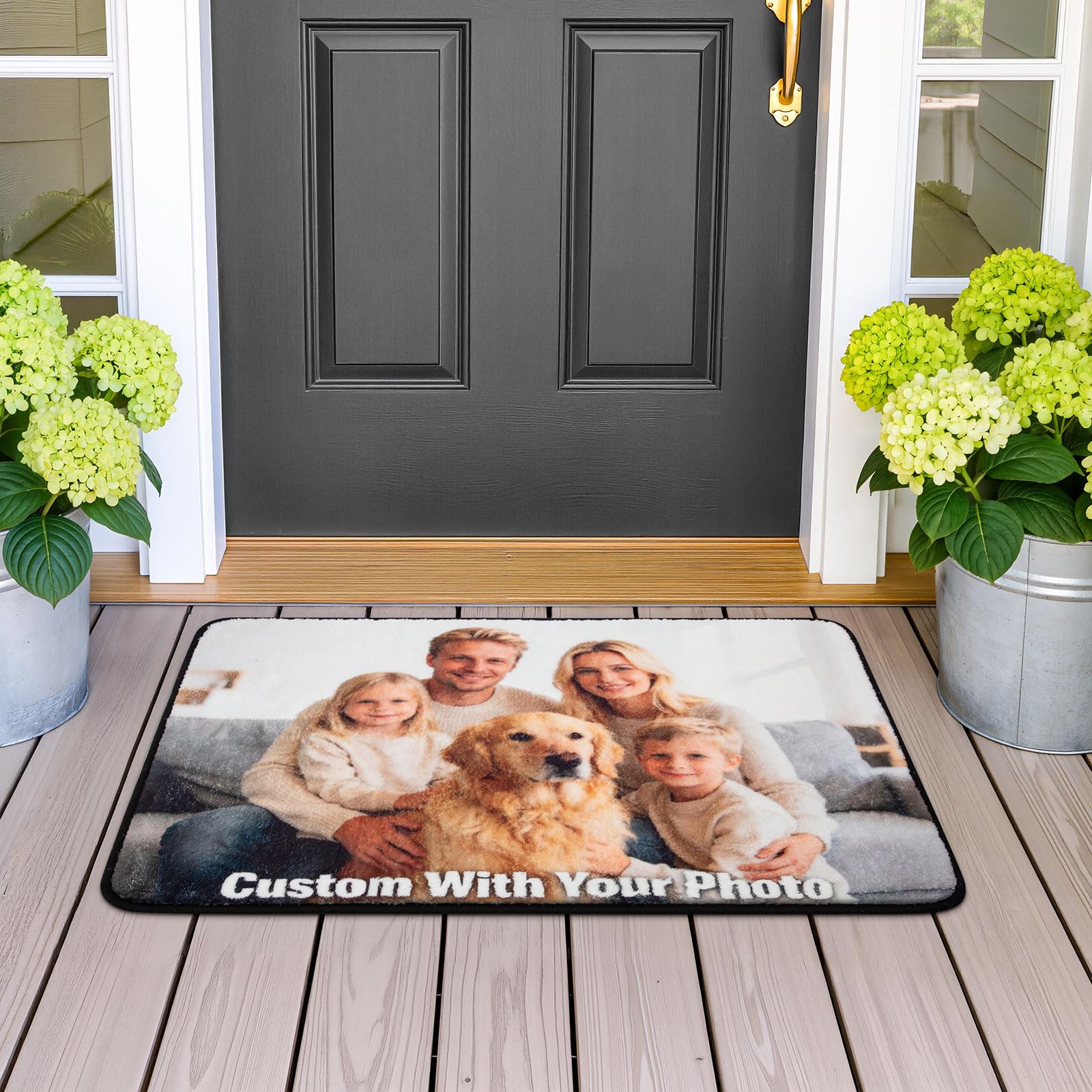 Paillasson personnalisé avec photo de chien et chat pour entrée de maison