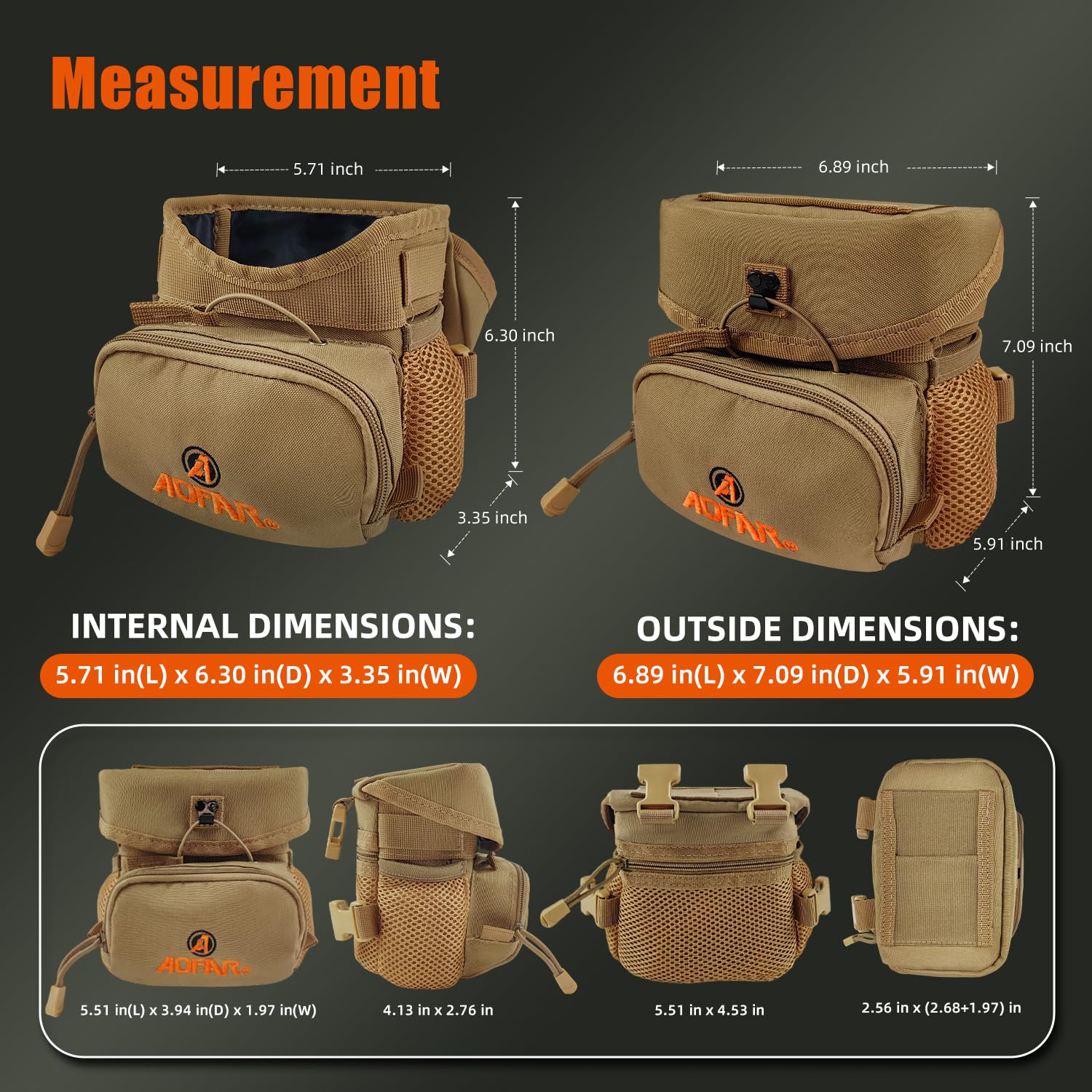 AOFAR Bolsa de Pecho para Prismáticos Correa Ajustable, Ligera y de Gran Capacidad, Funda para Prismáticos para Caza, Senderismo y Tiro, Beige
