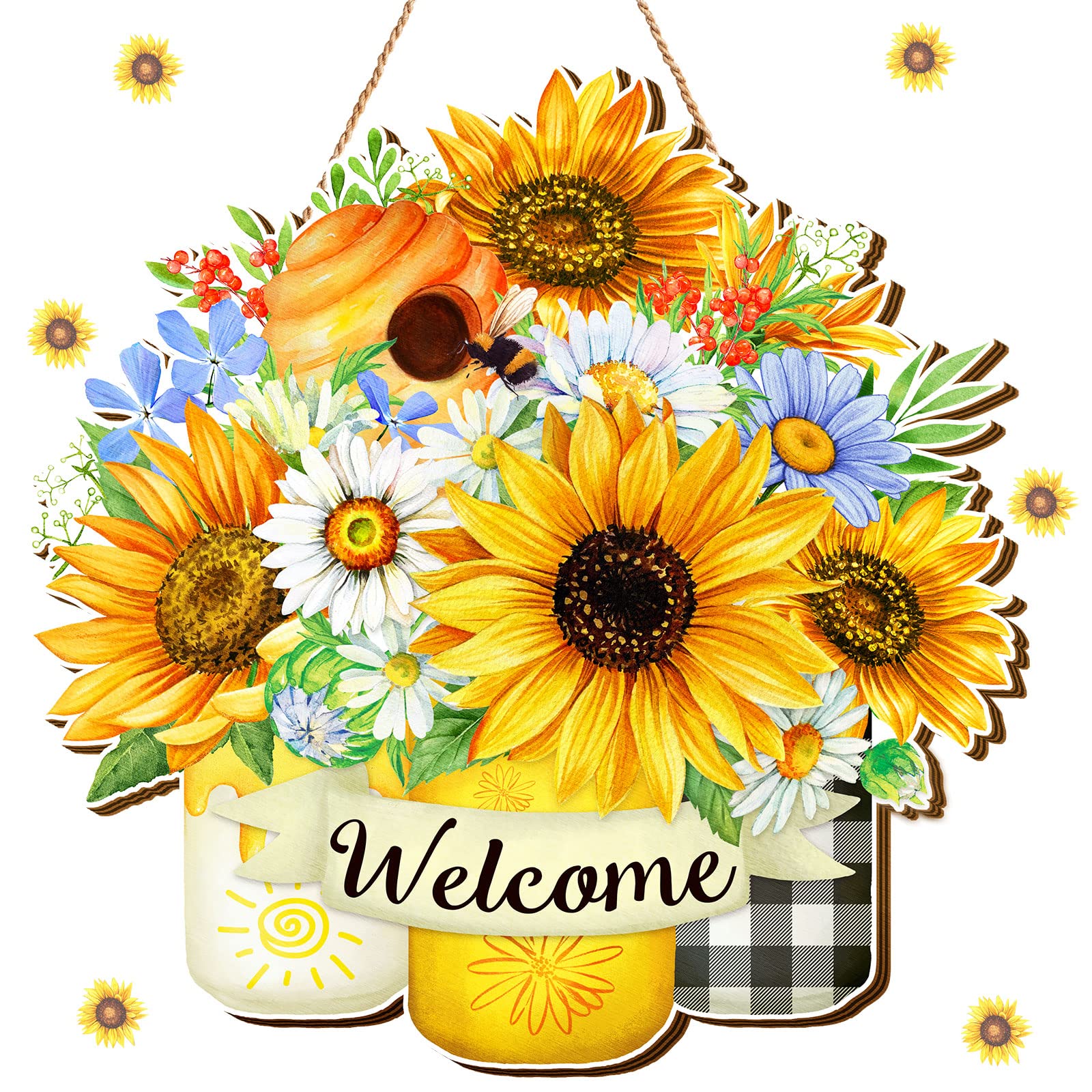 Shellwei Sunflower Welcome Sign for Front Door Summer Sunflower Decorations