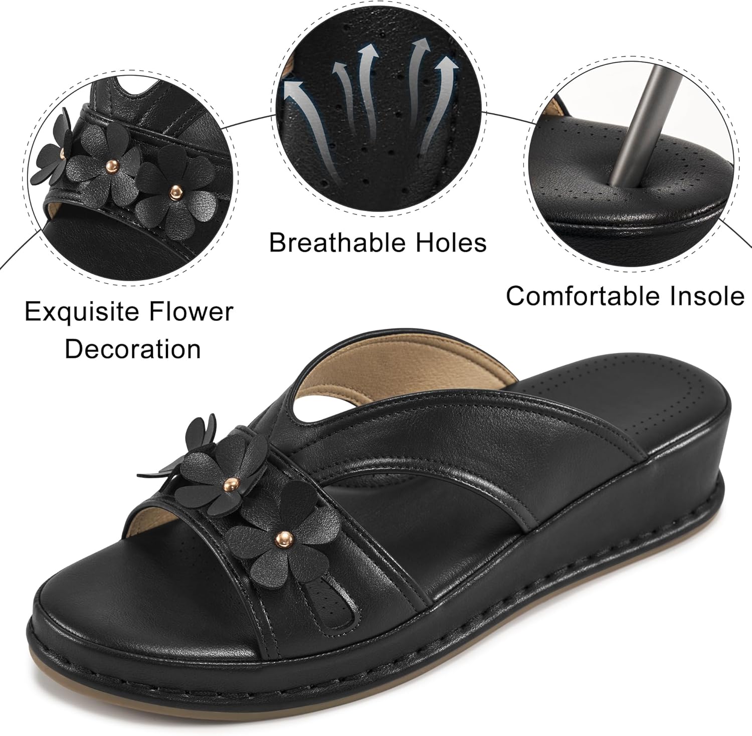 Ecetana Sandals for Women Wedge Slides Dressy Summer Comfortable Memory Foam Slip on Casual Platform Shoes