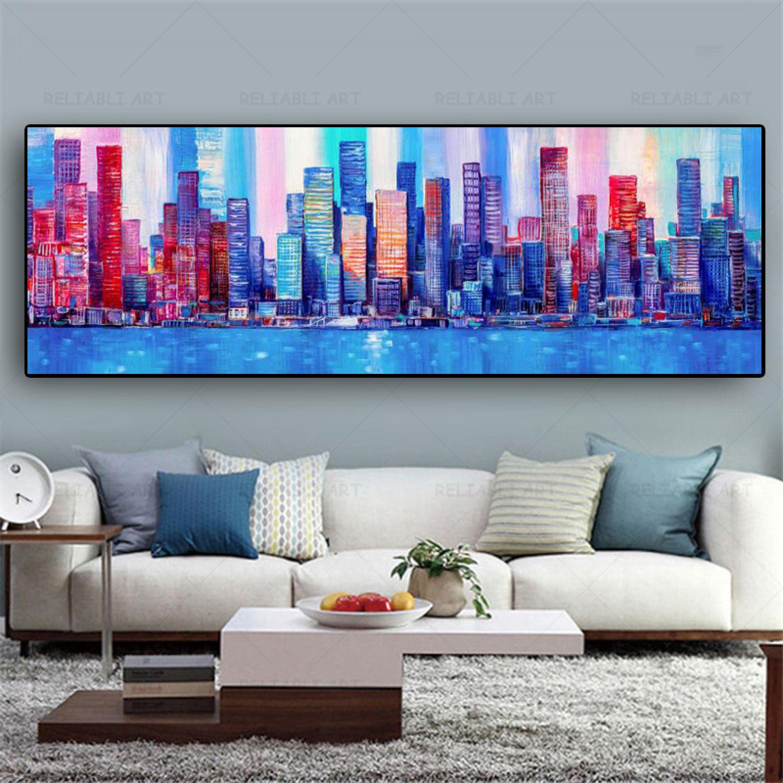 Toile abstraite grand format pour habiller un mur vide au dessus du lit - 6