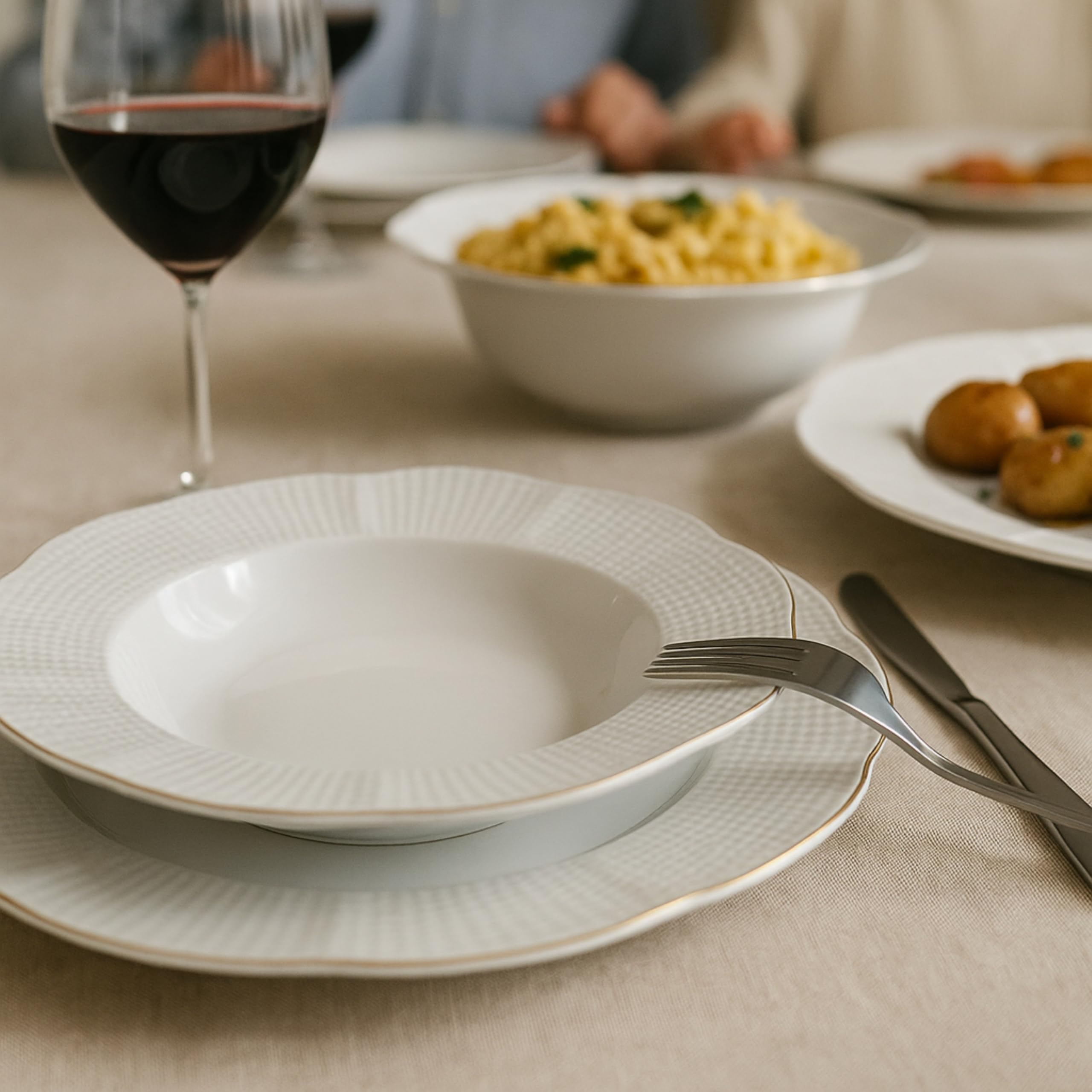 Vajilla De 24 Piezas, Plato De Servir, Plato De Postre, Plato De Cena, Plato De Sopa, Cuenco De Cereal, 6 Personas, Apto Para Lavavajillas, Apto Para Microondas,Porcelana