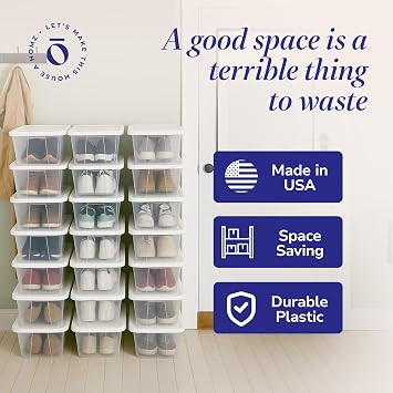 HOMZ 20-Pack Snaplock, Small Clear Plastic Storage Organizer Bins w/Lids, 6 Quart, White - Stackable Container Boxes for Bedroom, Bathroom, Garage, and Office Organization