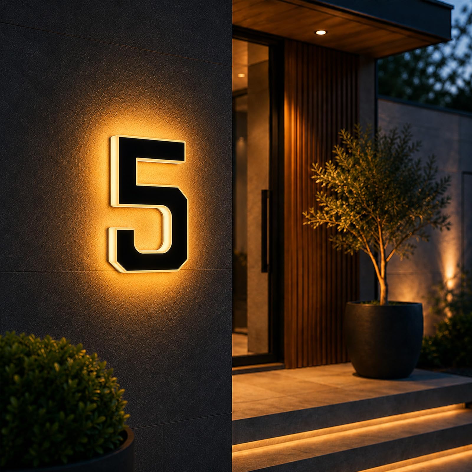 2026 New Solar House Numbers for Outside, LED Illuminated Address Sign, Dusk to Dawn Auto On/Off, IP65 Waterproof Lighted House Numbers, No-Drill Adhesive or Screw Mount for House, Garage, Fence