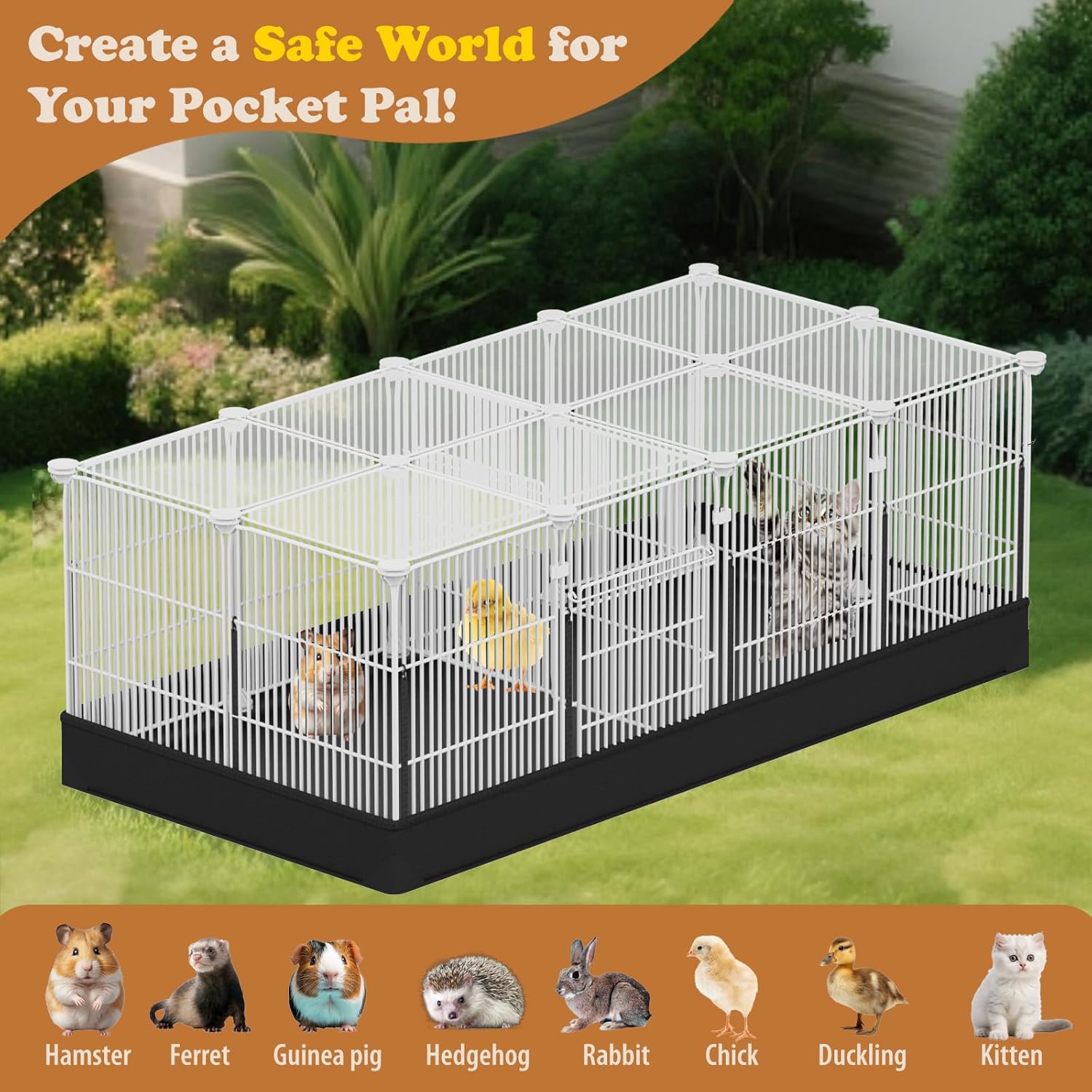 22 Panels Small Animal Playpen, Guinea Pig Cage with Doors & Waterproof Mat, Metal Wire Yard Fence for Rabbits, Hamsters, Chicken, Hedgehogs, Indoor Outdoor C&C Cage White