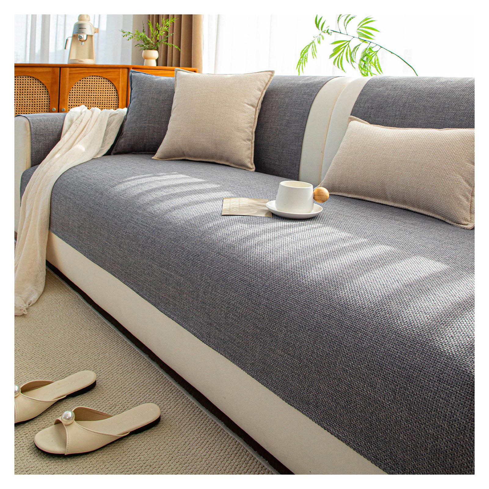 Housse de canapé lavable en coton doux et lin pour animaux domestiques - Housse de canapé antidérapante pour canapé sectionnel - Protection de meubles pour animaux domestiques