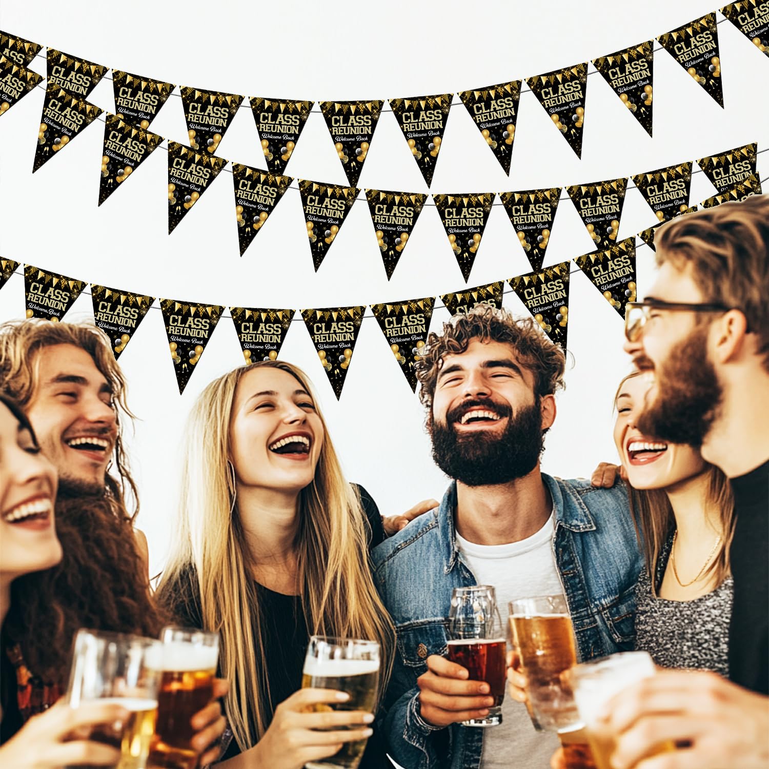 Class Reunion Decorations School Class Reunion Banner Gold Black Welcome Back School Reunion Pennant High School Reunion Triangle Flag Bunting Banner for 20th 30th 40th Reunion Party Photography Prop - Image 3