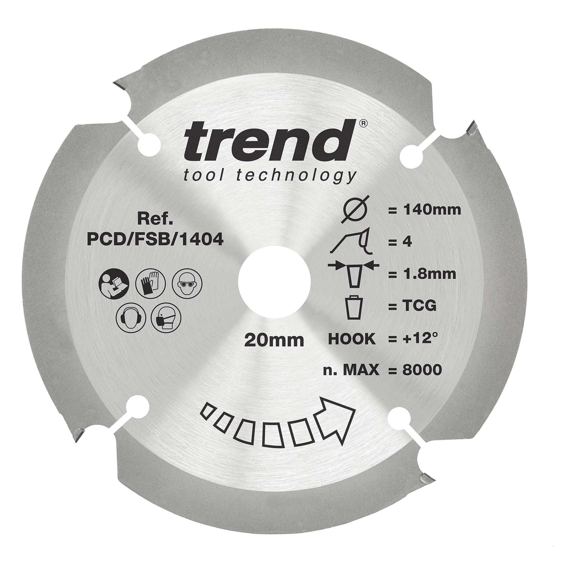 Trend Laminaat- en HPL-cirkelzaagblad, diameter 140 mm, 20 mm boring, 42 tanden, 1,8 mm snijvoeg, 4° haak, TCT, superfijn oppervlak, CSB/PT14042