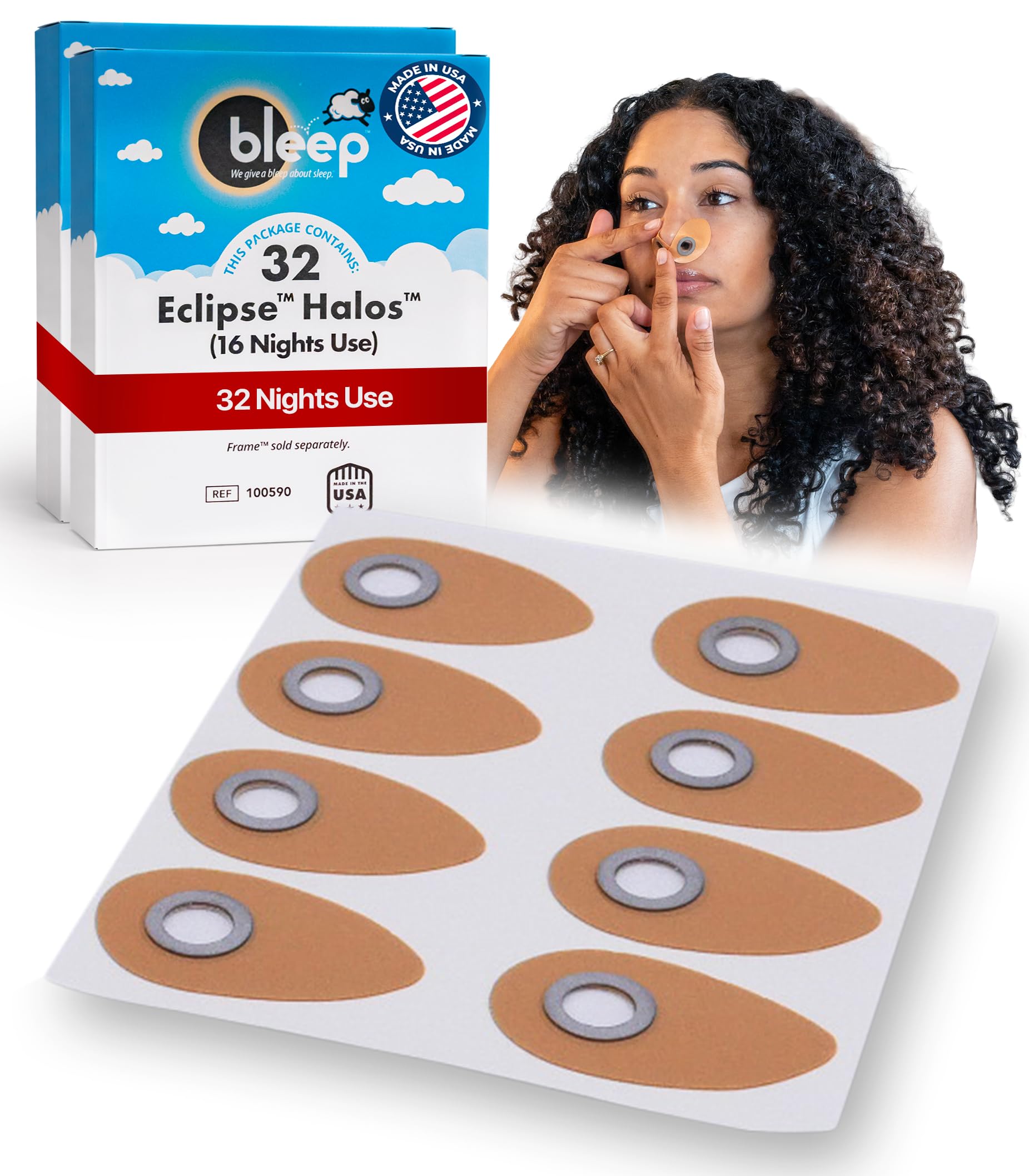 Bleep Eclipse Halos C Pap Mask-Free Interface, Strapless Sleep Apnea CPAP Nose Mask with 64 MagSeal Ports, Leak-Free Adhesive, BPA-Free, Supplies &