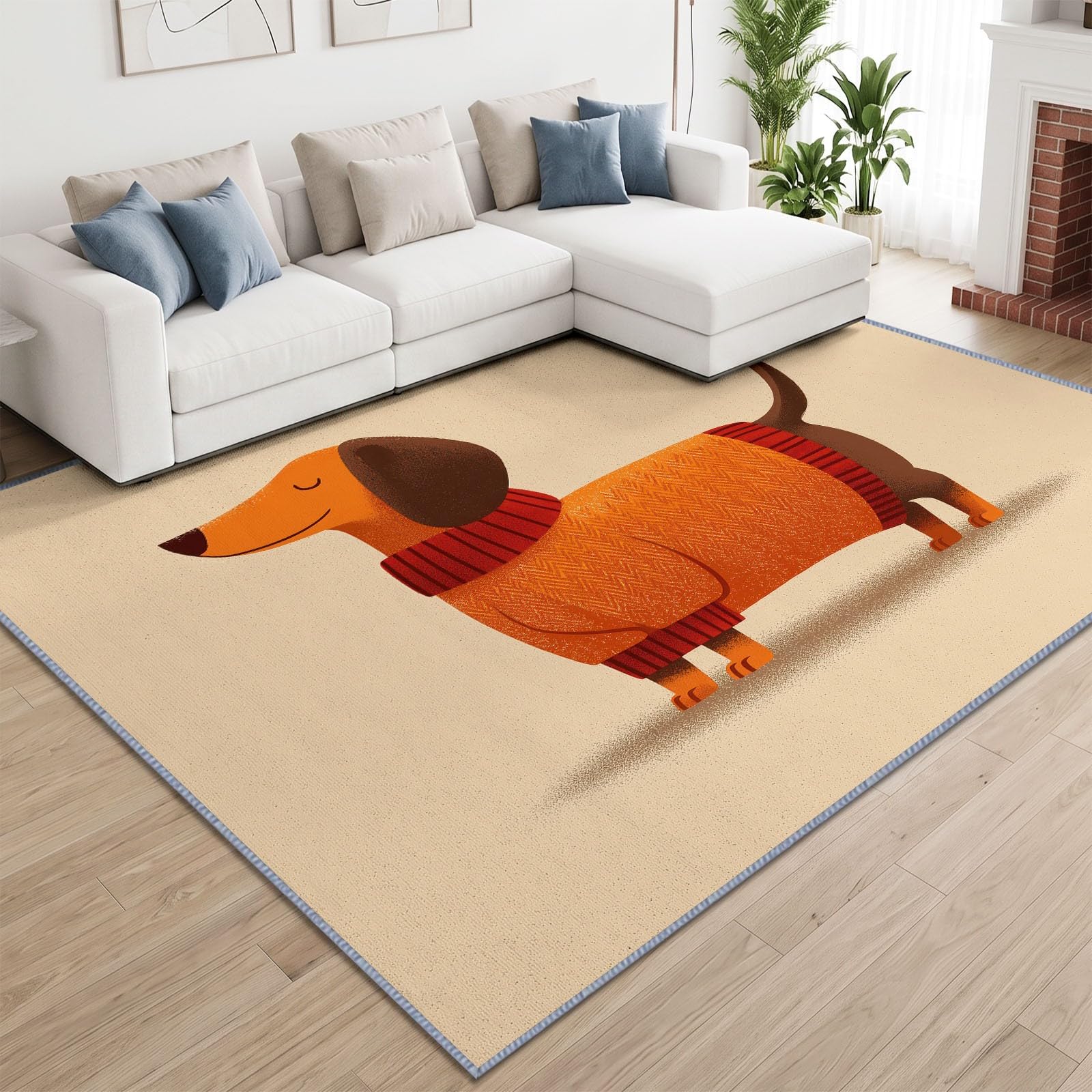 Tapis de Salon Mignon Teckel Pull 140 x 200 cm Garçons Filles Adolescents, Animaux Japonais Tapis de Chambre 3D Imprimé Flanelle Lavable Moquette Coucher Cuisine Bureau