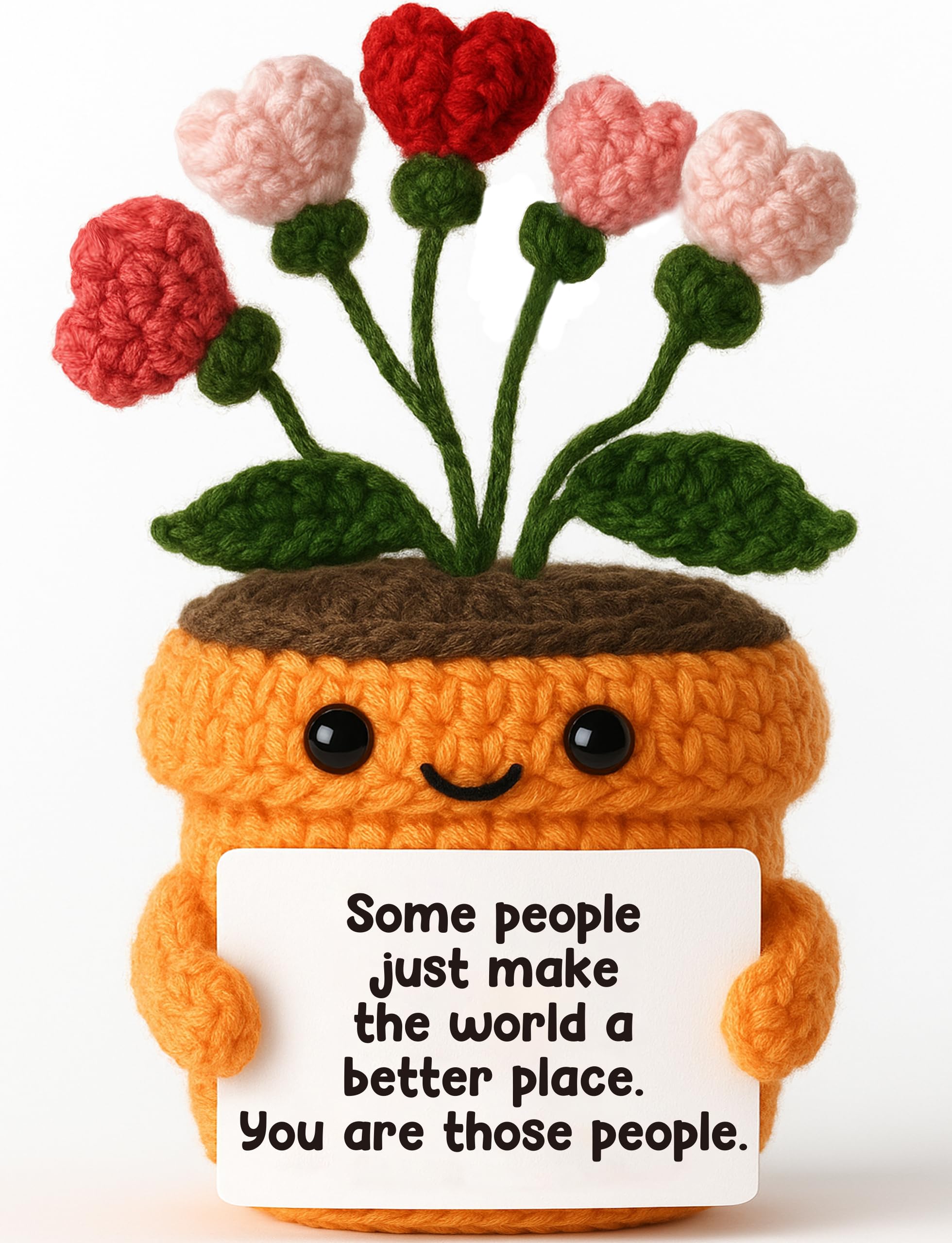 MAMAGIFTREE Crochet Heart Flower – You Make The World a Better Place Quote – Thoughtful Gift for Appreciation, Encouragement, Coworkers, Teachers, or Friends