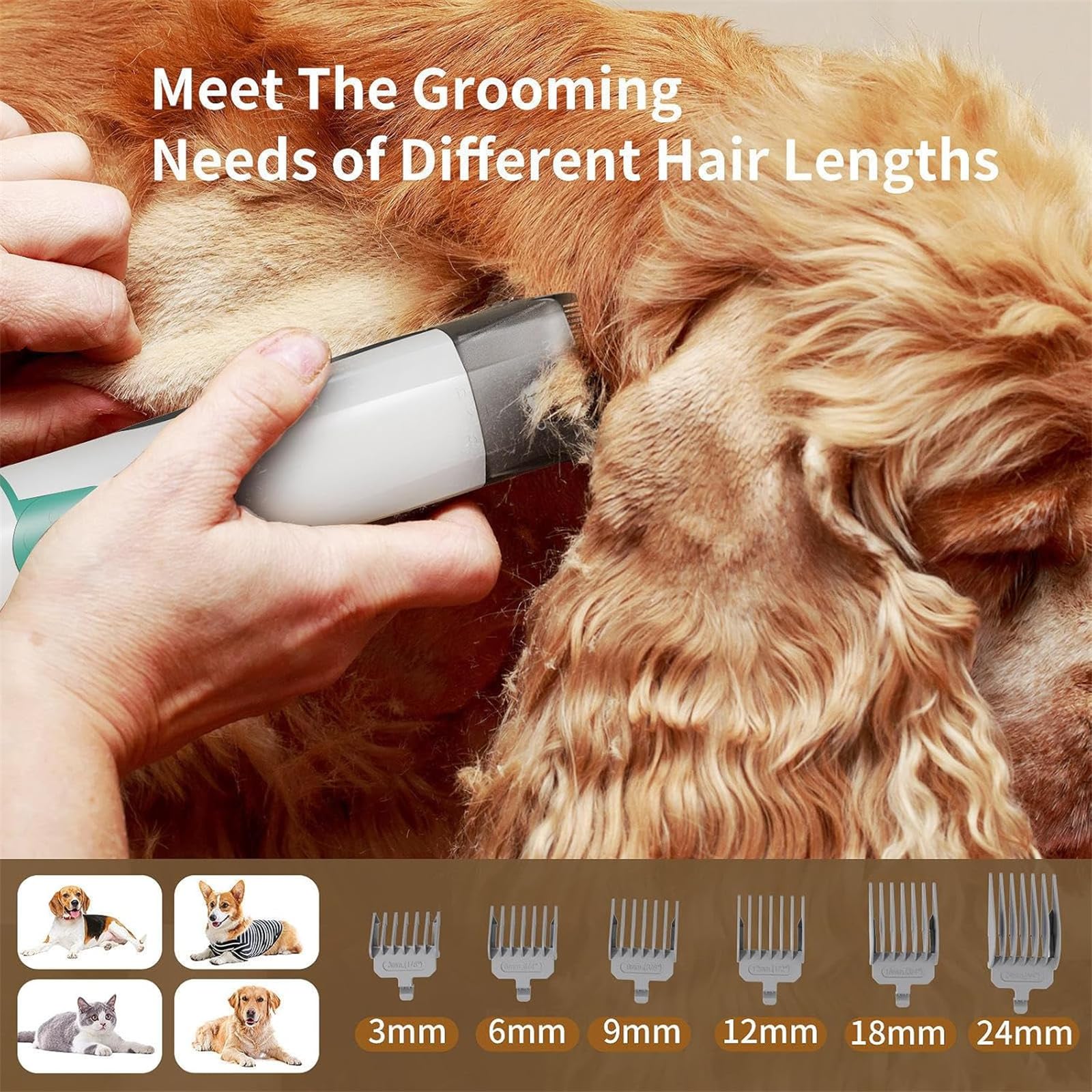 Aspirateur pour chien avec brosse 13000 Pa Super puissance d'aspiration 7 outils de toilettage professionnel avec tondeuse pour tous les animaux à fourrure