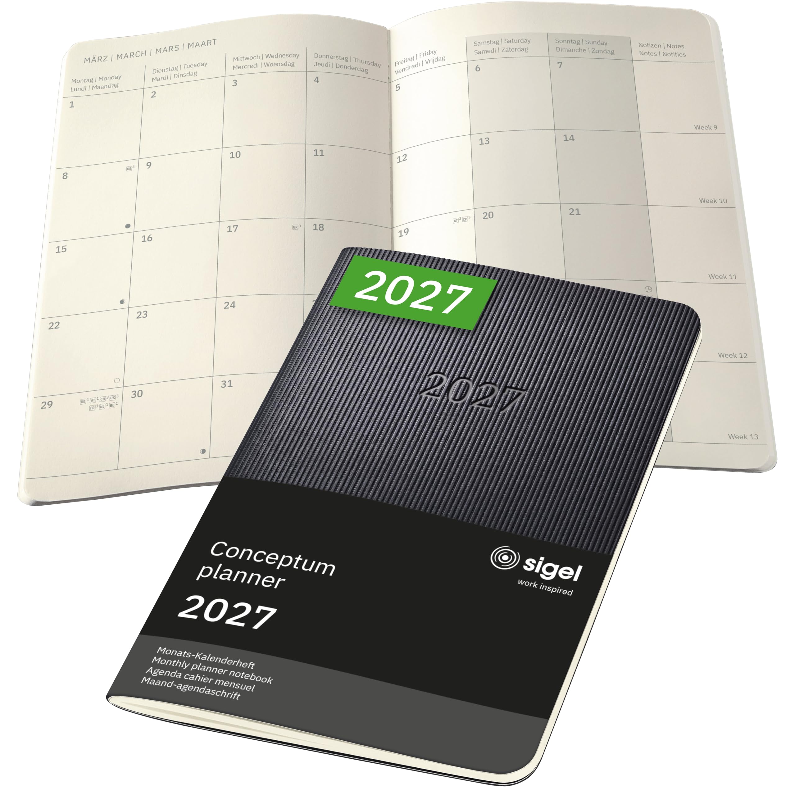SIGEL C2785 Monthly planner notebook Conceptum 2027-1 year - approx. A6 - black - 2 pages = 1 month - softcover - 80 gsm - 64 p. - FSC-certified