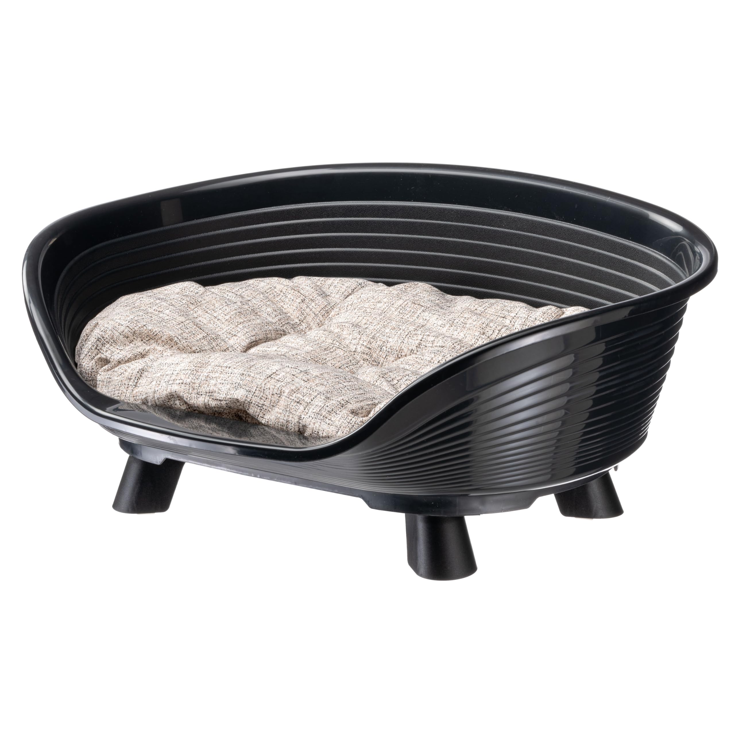 Ferplast Cuccia Cane e Gatto con Cuscino in Cotone, Cuccia Rialzata, Lettino per Cani Gatti da Interno, Traspirante e Antiscivolo, THRONE 61,5 x 45 x h 26 cm, Nero