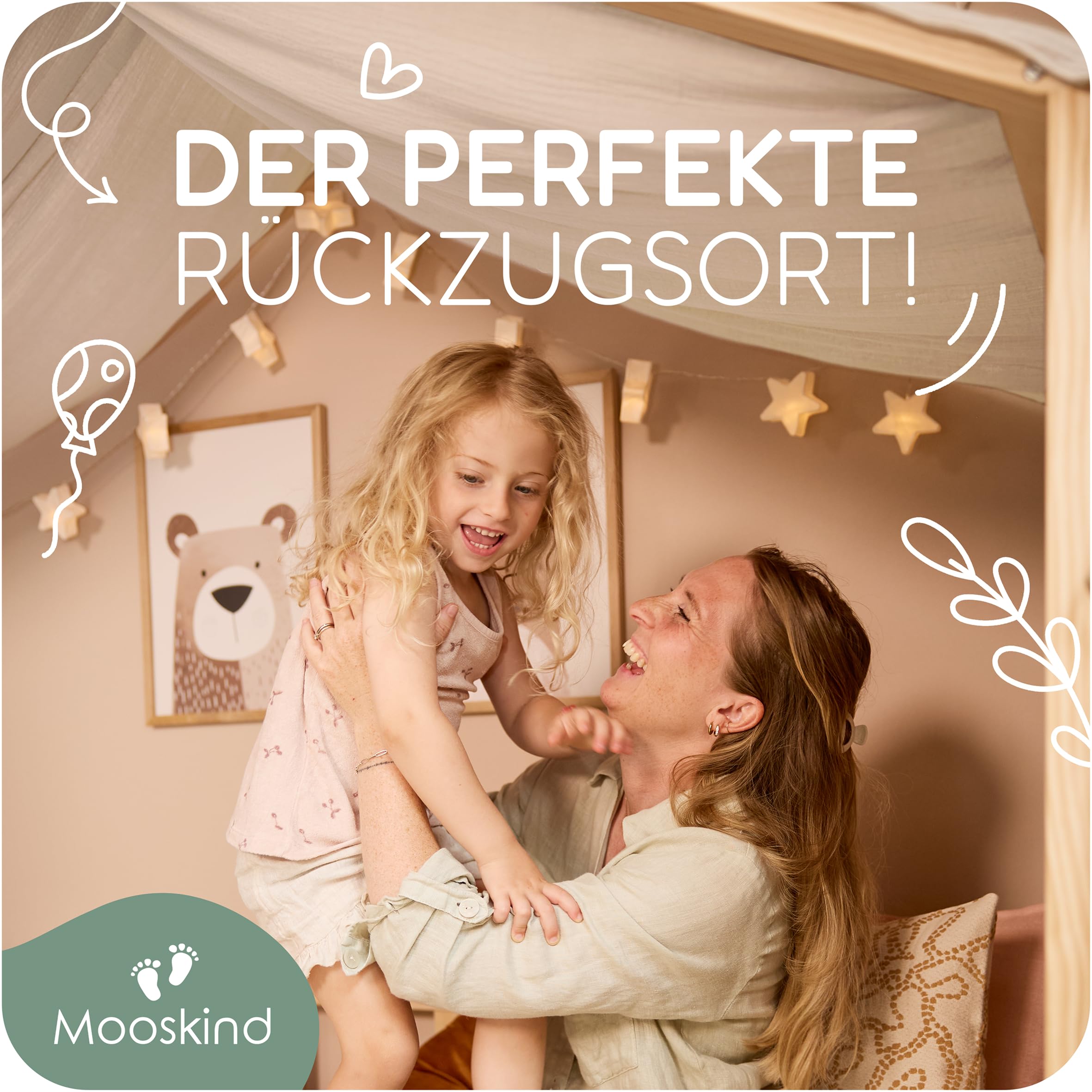Hausbett Himmel – Aus weichem Musselin in 9 Farben – 100% Bio-Baumwolle – Traumhafte Hausbett Deko & Himmelbett Vorhänge – Made in Europe mit Liebe