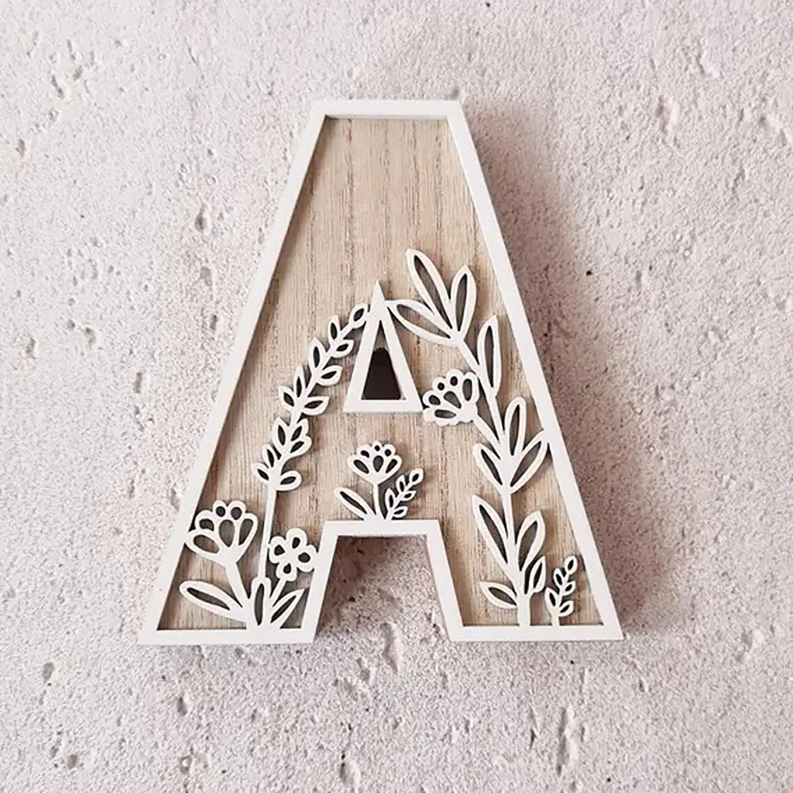5 26 lettres pour décoration murale - Les fleurs peuvent être peintes sur bois pour chambre d'enfant - Lettres en bois pour bricolage - Plaque nominative de mariage - Décoration d'intérieur (A, taille