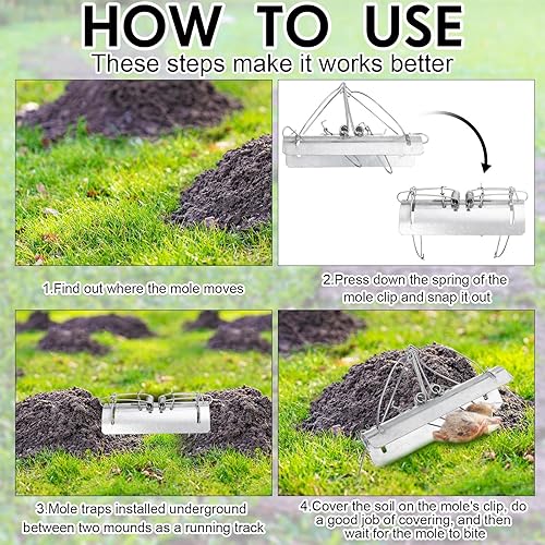 Miniatura 4 de Trampa para topos de metal medio redondo, reutilizable, para ardillas, para suelo, resistente, táctica, para ratones y ratones, para césped al aire