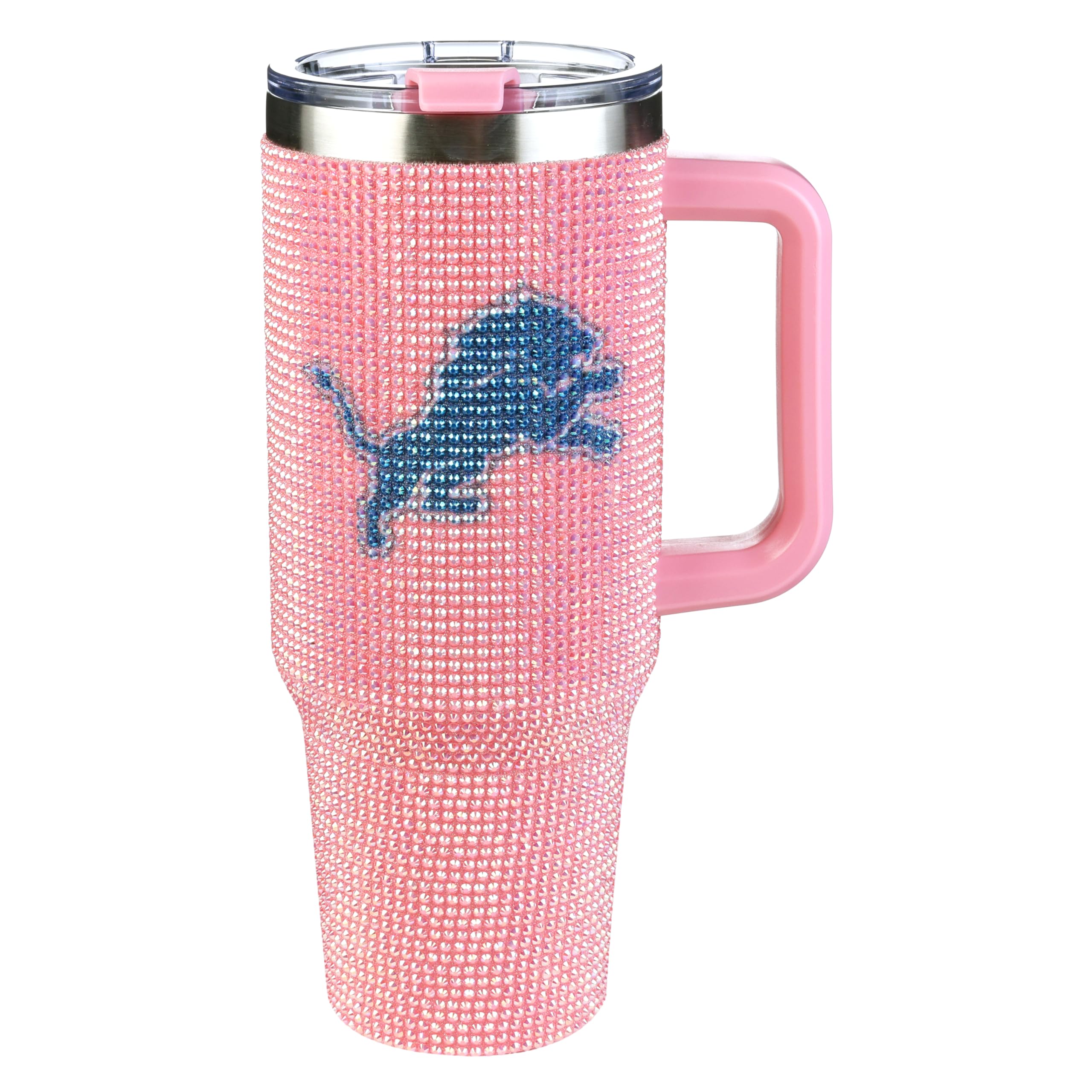 The Memory Company Officially Licensed 40oz Pink Bling Game Day Tumbler, Detroit Lions