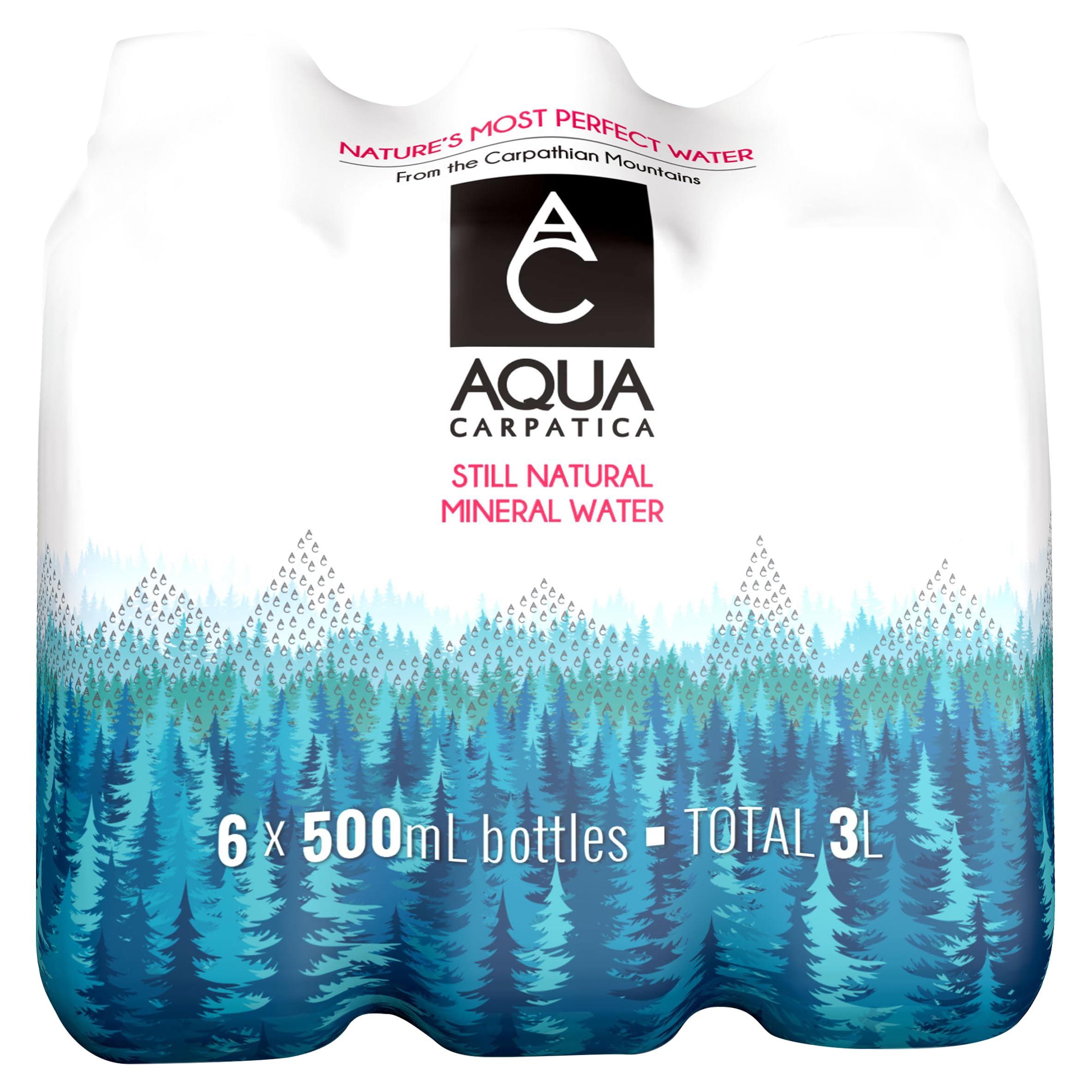 AQUA Carpatica 500ml x 6 Pure Natural Still Mineral Water - 6-Pack Bottled Water, Virtually Nitrate Free, Low Sodium, Naturally Alkaline, Natural Electrolytes, Premium Multipack 100% Recyclable