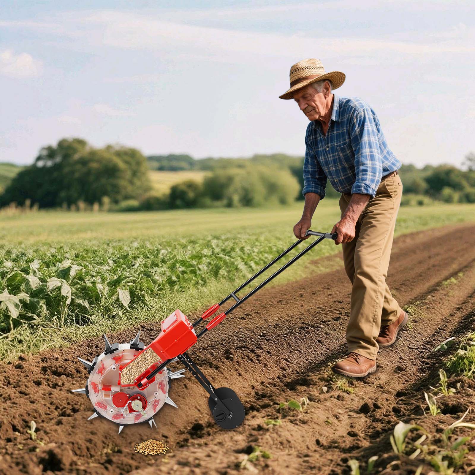 Garden Seeder Row Planter manual con 10 boquillas miniatura 7