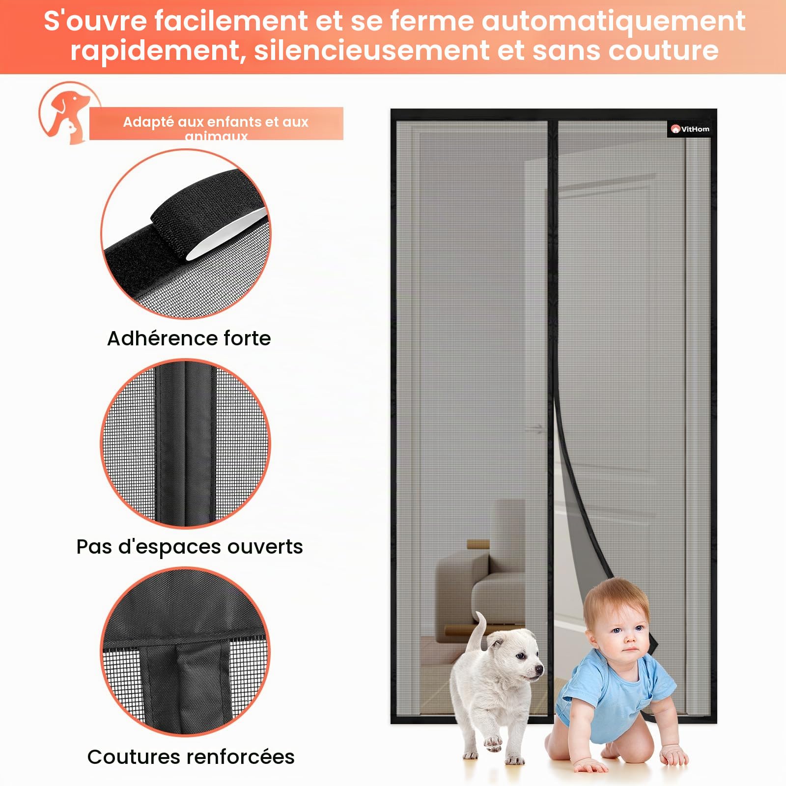 Moustiquaire magnétique de luxe, en fibre de verre, avec forte ignifuge et résistance à la déchirure, 110 x 220 cm, pour porte de balcon, sans perçage, avec aimants plus puissants