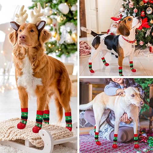 Miniatura 3 de BEAUTYZOO Calcetines reflectantes antideslizantes para perros para evitar lamer las patas, zapatos de perro para suelos de madera dura en pavimentos