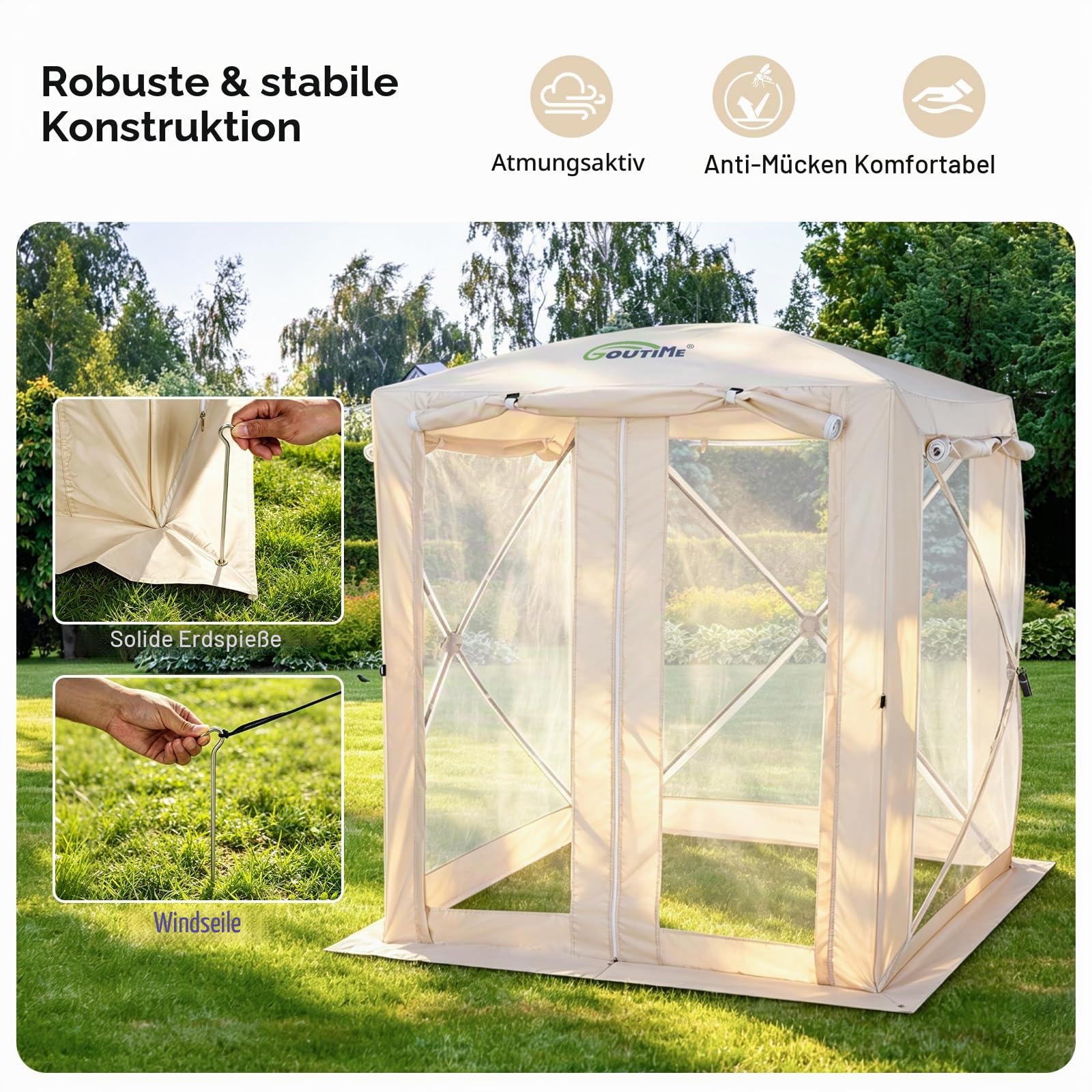 Goutime Falt- & Pop-Up-Pavillon 1,5 x 1,5 m, wasserfest mit Fliegengitter