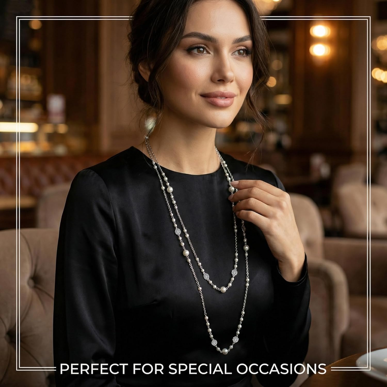 Long Pearl Necklace for Women, Silver Tone Layered Chain Sweater Chain (80cm + 100cm), Vintage 1920s Fashion Jewelry Gift, Versatile Faux Pearls - Image 7