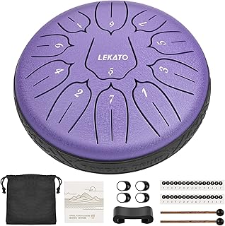 LEKATO Steel Tongue Drum, 15.2 cm 11 Tone D Major Tongue Drum Beginners, Steel Pan Tones Percussion Instrument, Hand Pan Drum for Meditation Yoga Sound Healing, Lavender Purple
