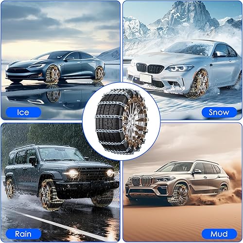 Miniatura 45 de Qoosea Cadenas de neumáticos para nieve para automóvil y SUV, eslabones cruzados, resistentes, 6 cadenas universales antideslizantes