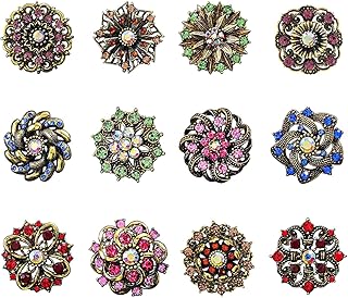 12Pcs Vintage Flower Brooches Set Crystal Rhinestone Brooches for Women Fashion Rhinestone Pins for Women DIY Bridal Weddi...