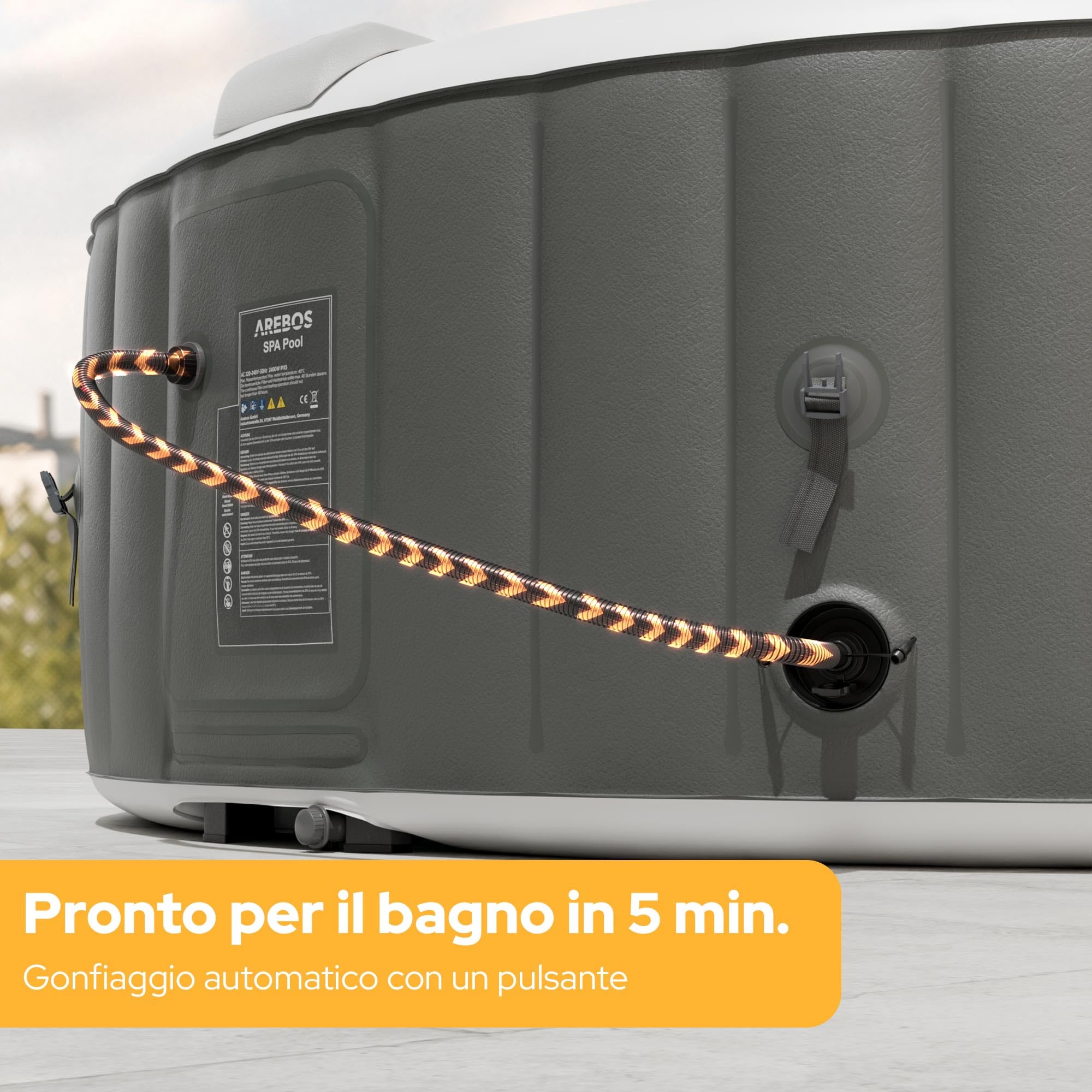 Arebos Vasca Idromassaggio Gonfiabile ⌀ 208 cm | Spa per Interni ed Esterni | 6 Persone | 1000 L | Rotonda | Whirlpool Gonfiabile