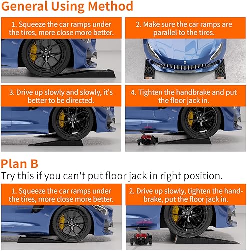 Miniatura 6 de OULEME Rampa de servicio de coche de perfil bajo, altura de elevación de 2-12 pulgadas, paquete de 4, portátil para elevación, baja altura, holgura,