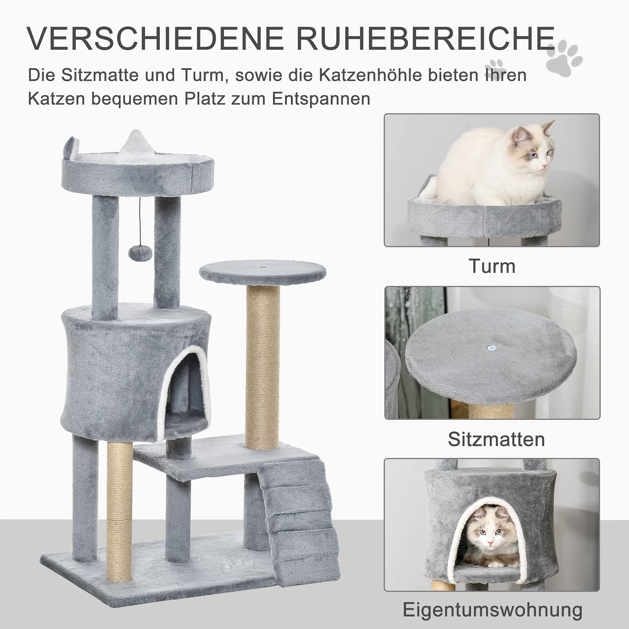 PawHut Krabpaal met kattenmand, speelballen en meerdere - Overige