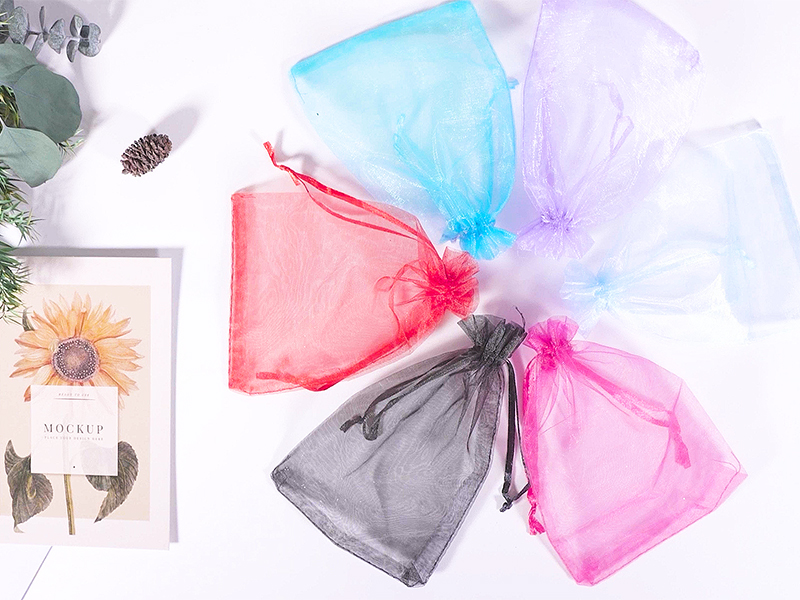 100 Sacchetti In Organza Trasparente Per Bomboniere – 8x10 Cm – Con Stampa In Rattan E Finti Perline – Ideali Per Matrimoni E Festeggiamenti - 2