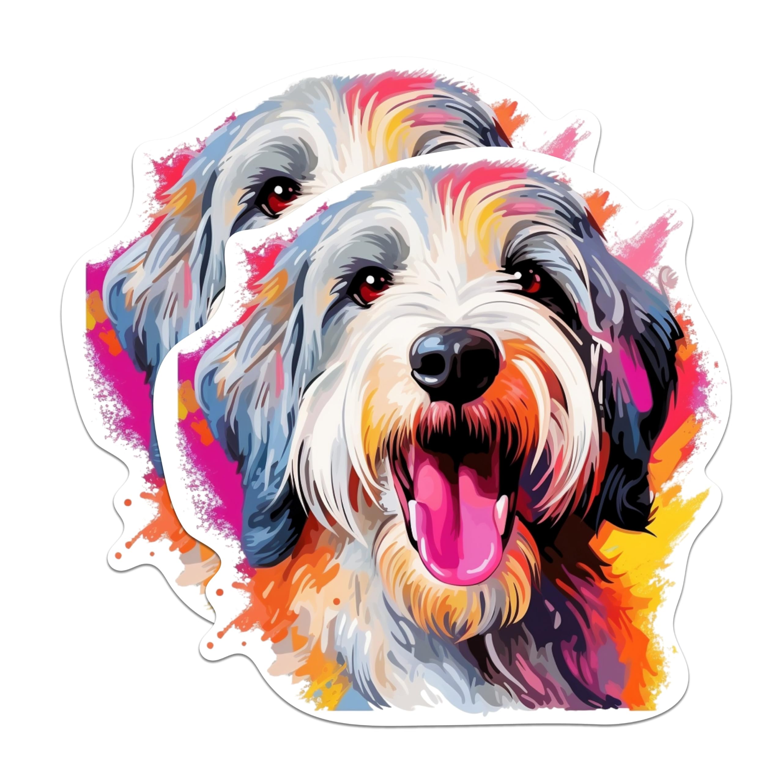 (2 Pack) Old English Sheepdog Dog Breed Stickers - 5 Inches On Longest Side - Choose from Over 100 Dog Breeds - for Cars, Trucks, Skateboards, Laptops - Made in USA - BMCS1908