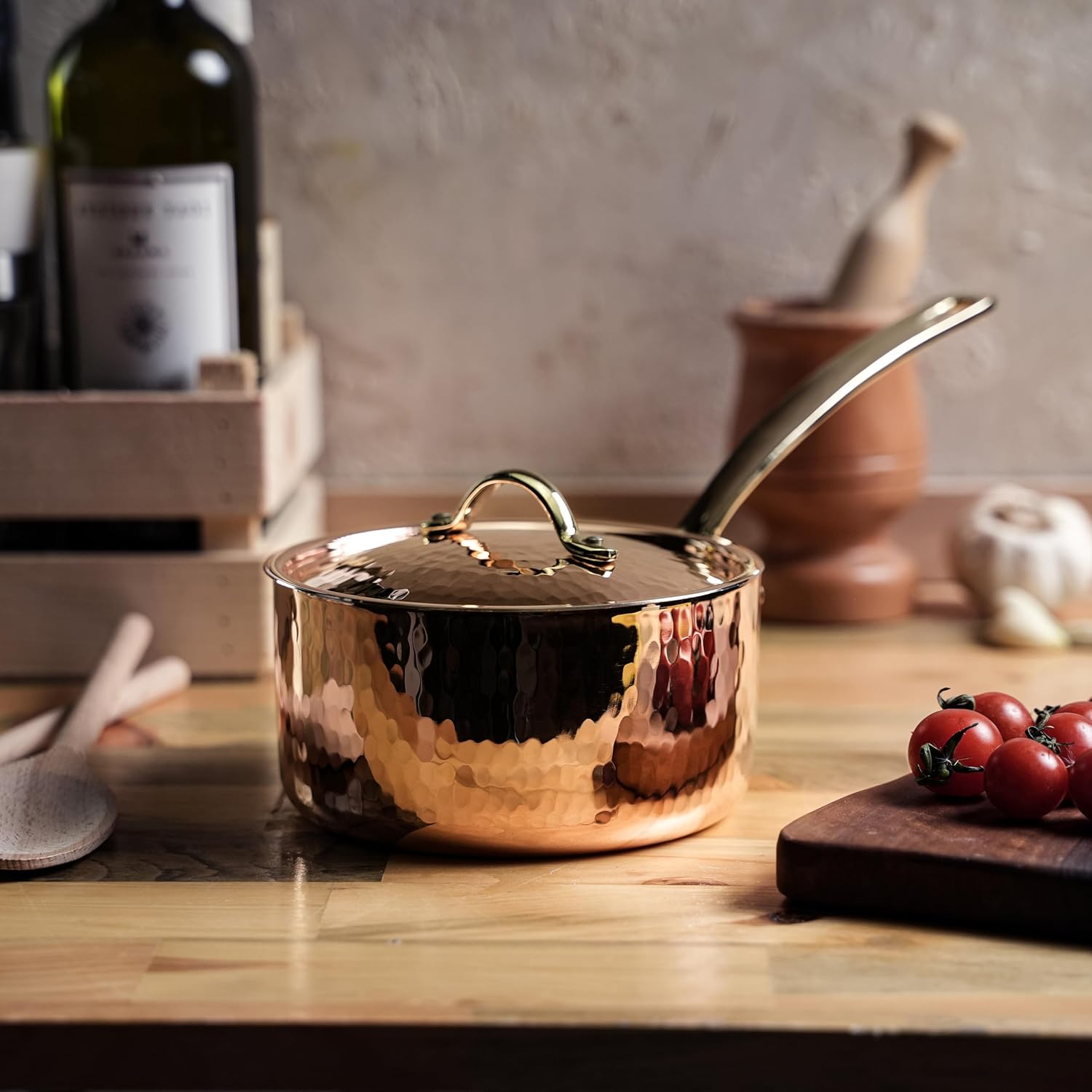 HAKART Hammered Handmade Copper Sauce Pan 6.29 "Nonstick Copper Casserole Pan, Nonstick Saucepan