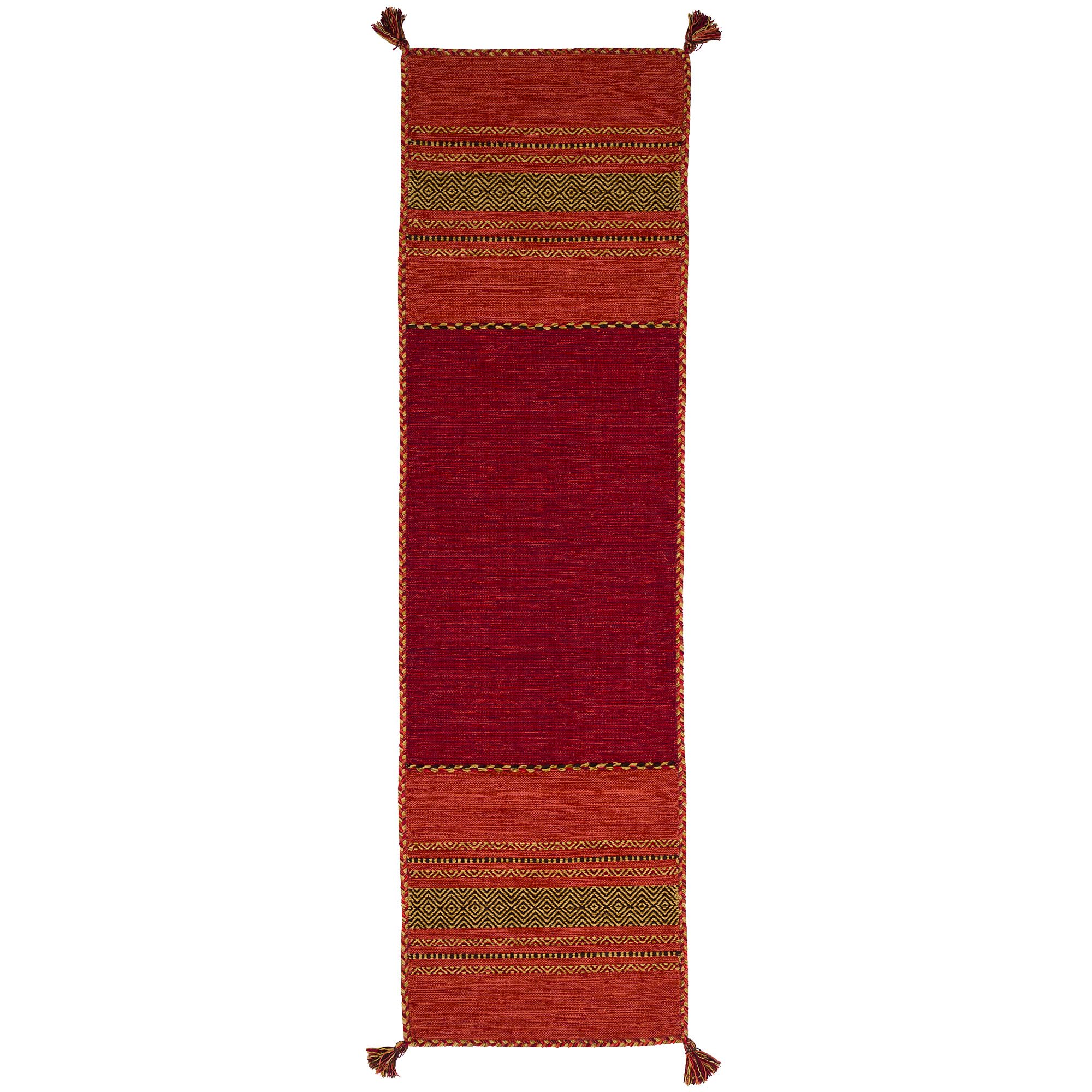 Pergamon Navarro Couloir Rouge Orange - Tapis Kilim tissé à la Main en 100% Coton, Design Traditionnel, Durable et Facile à Entretenir, idéal pour couloirs, Salon et entrée, Tapis Intemporel
