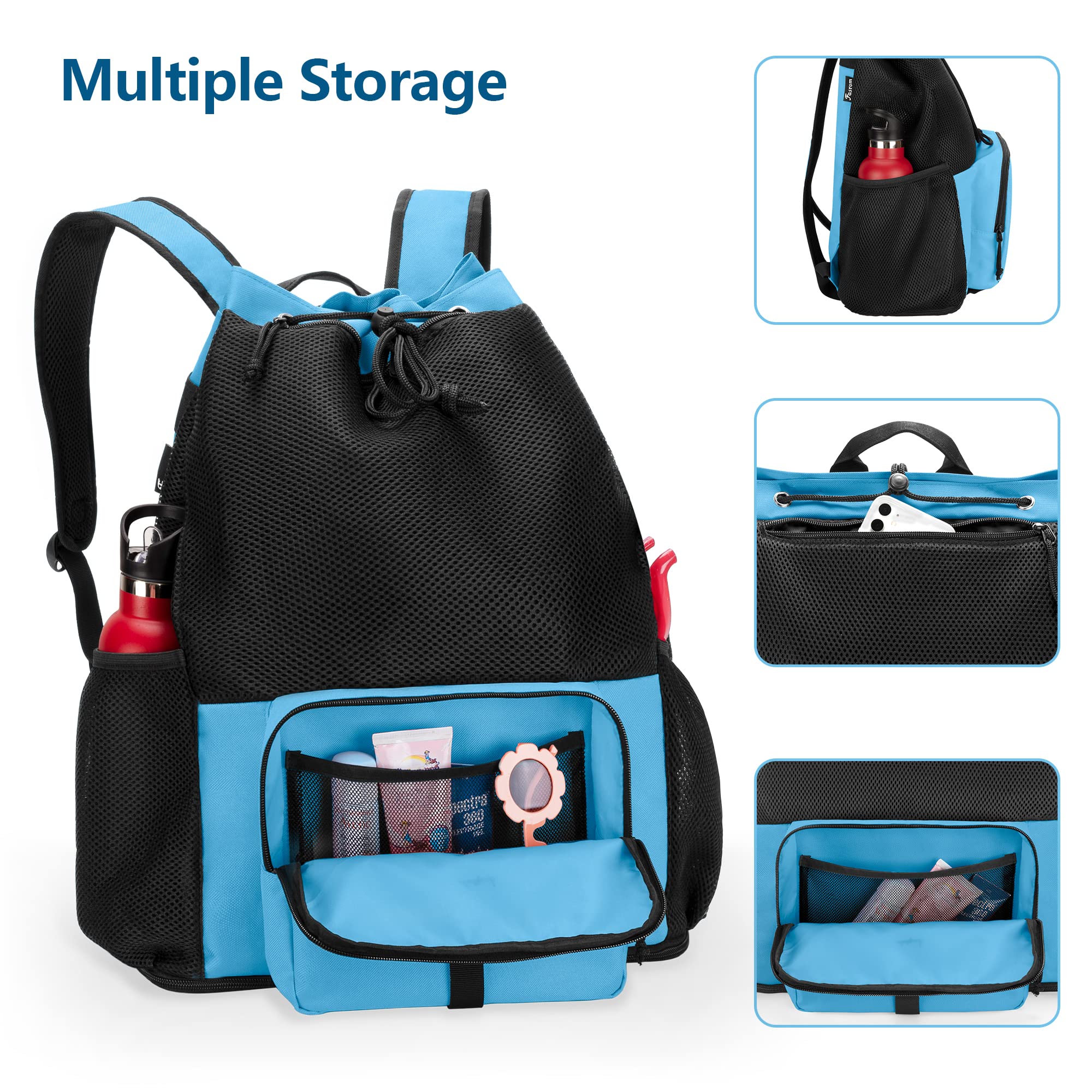 Fasrom Mesh Strandrucksack mit Reißverschluss unten, Sport Gym Rucksack zum Schwimmen, Strand und Pool(Patent Angemeldet)