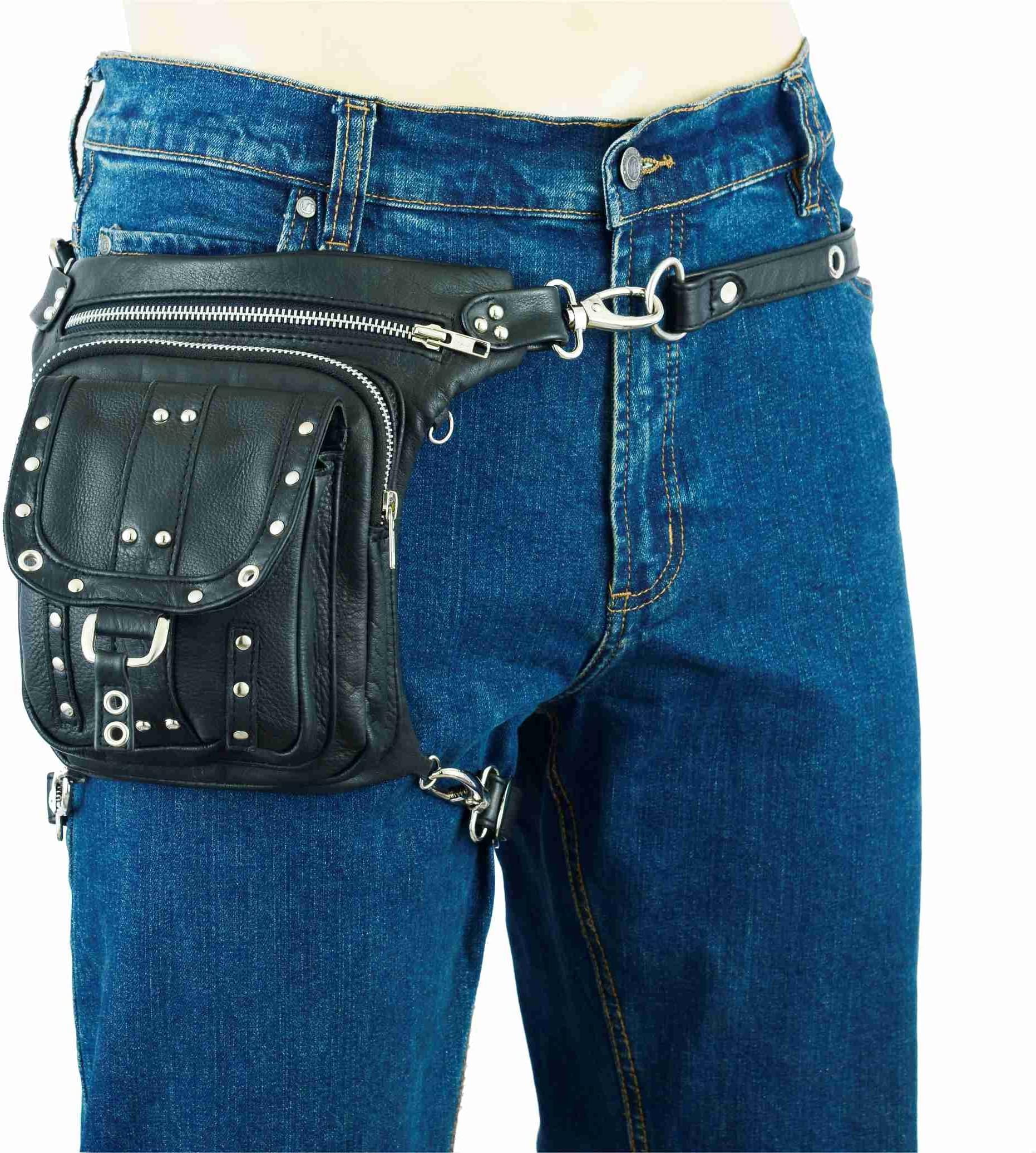 ML79108 Leather Drop Leg Thigh Bag with Concealed Gun Pocket (Black)