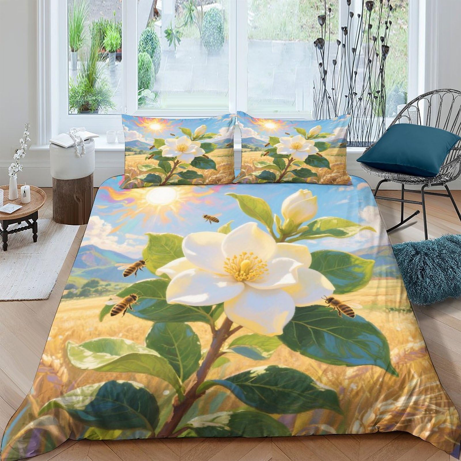 Parure de lit gardenie imprimée en 3D housse de couette microfibre douce抗皱免烫双人床品