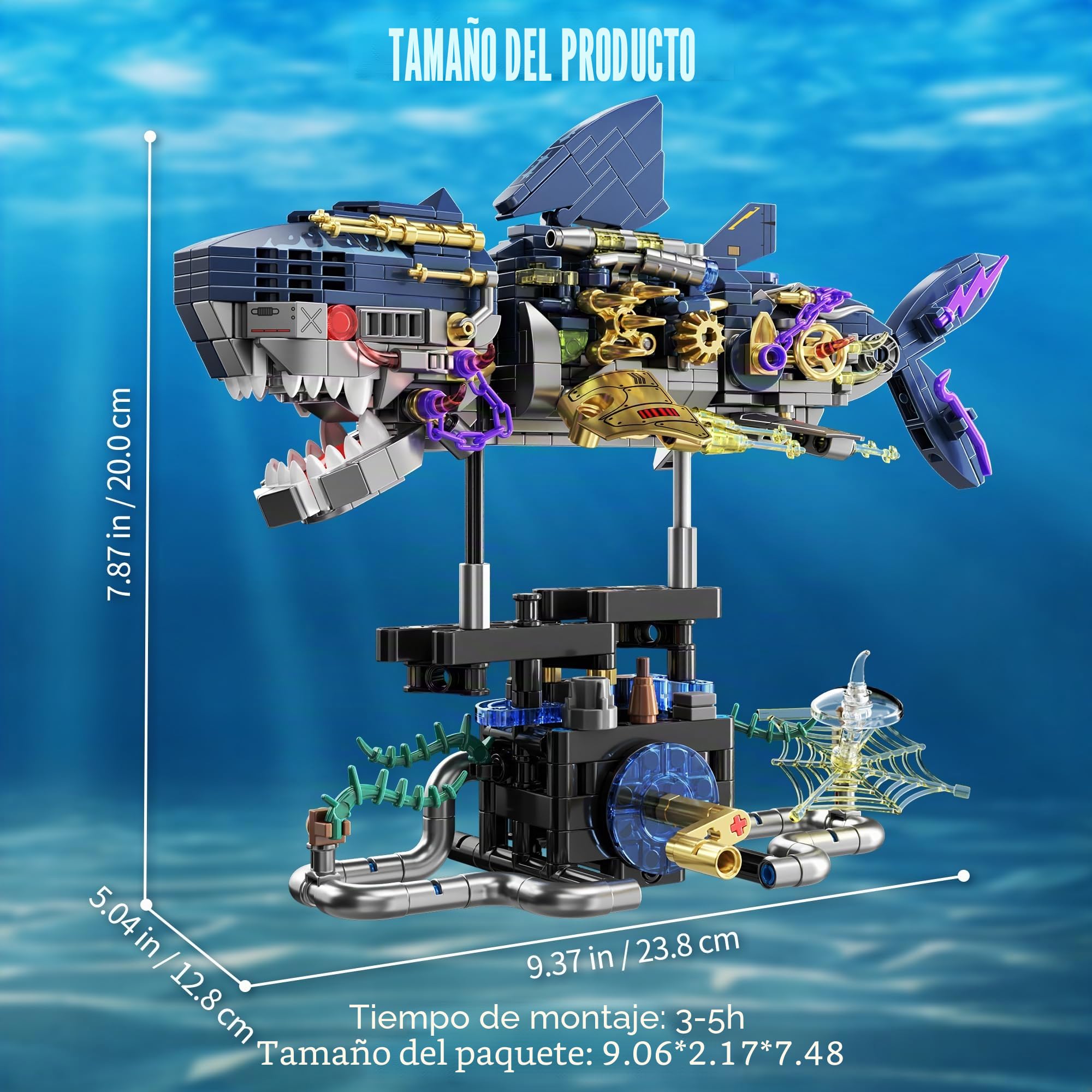 TYCOLE Tiburón Mecánico en Bloques, Juego de Construcción Stem con Soporte