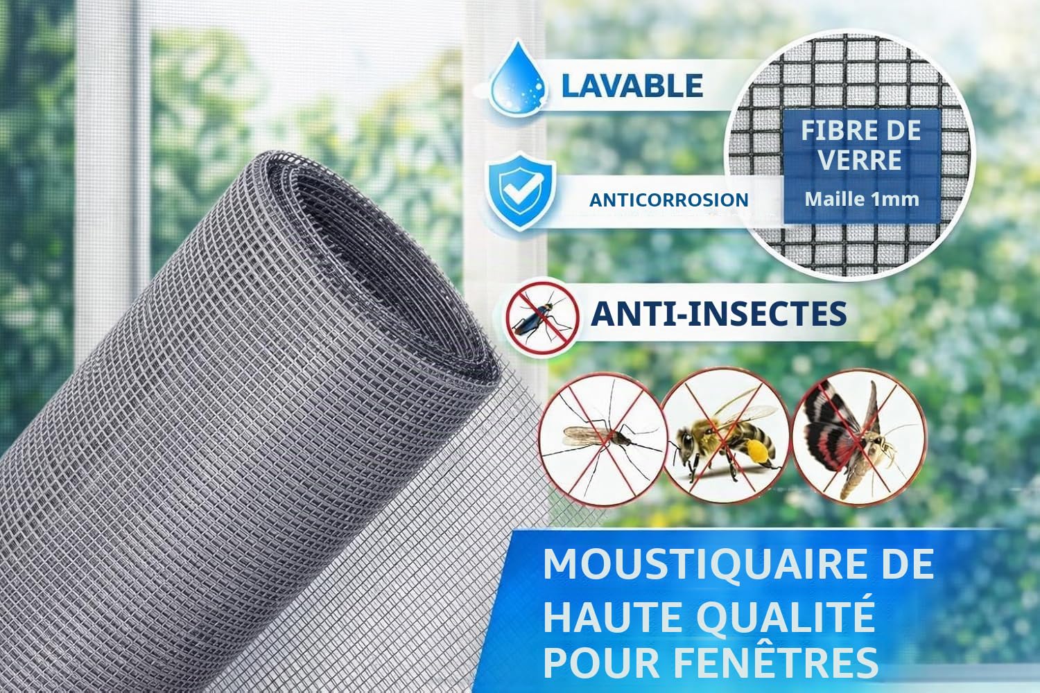 Moustiquaire pour porte et fenêtre en fibre de verre Gris 150 x 800 cm
