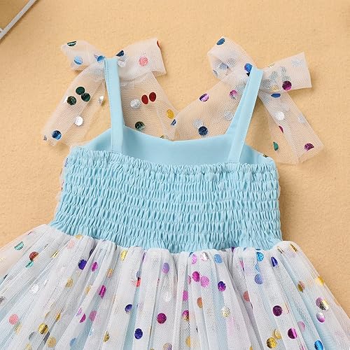 Vista 5 de Vestido tutú de verano para niñas pequeñas, sin espalda, vestido de princesa para fiesta de cumpleaños, lentejuelas, con volantes, tul con lazo
