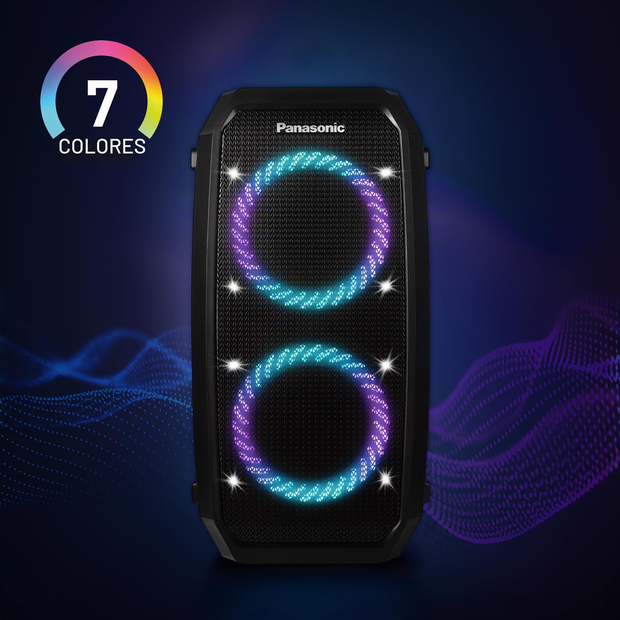 Panasonic SC-BMAX30 Altavoz Portátil para Fiestas con Bluetooth, Luces Integradas, Entrada Bass Reflex, 320 W, 14h de autonomía, USB, IPX4, Entradas para Guitarra y Micrófono para Karaoke, Negro