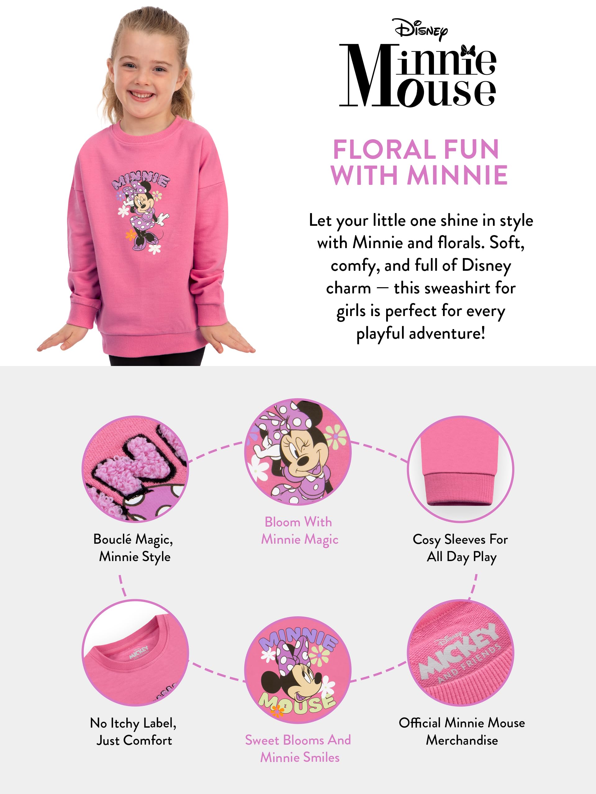 Disney Minnie Mouse Sudadera Niña, Sudadera Niñas Algodón, Jersey Minnie Mouse Niña