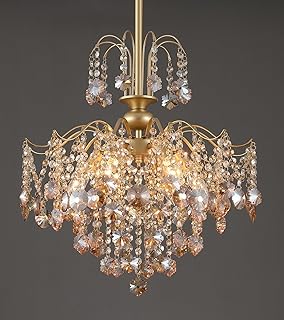 Q&S Modern Gold Crystal Chandelier Amber Crystal Pendant Light 6 Lights ...